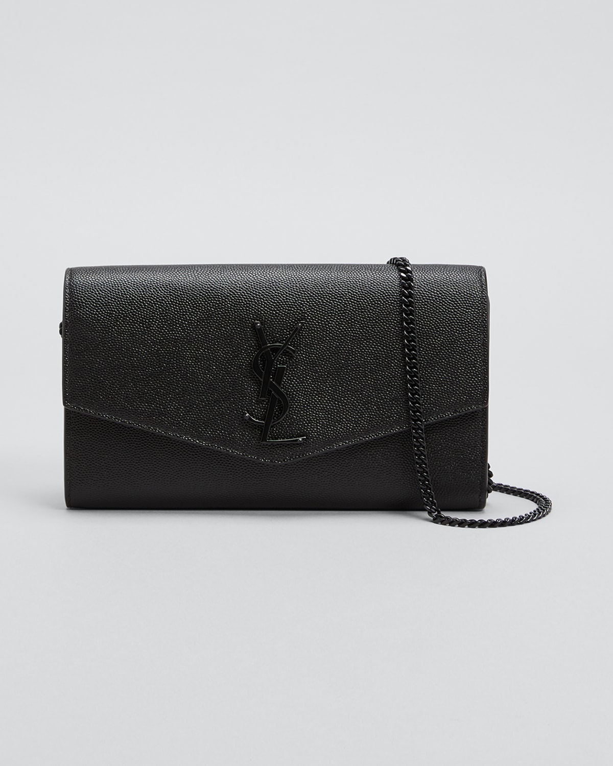 Saint Laurent Uptown Pebbled Calfskin Leather Wallet On A Chain - Black