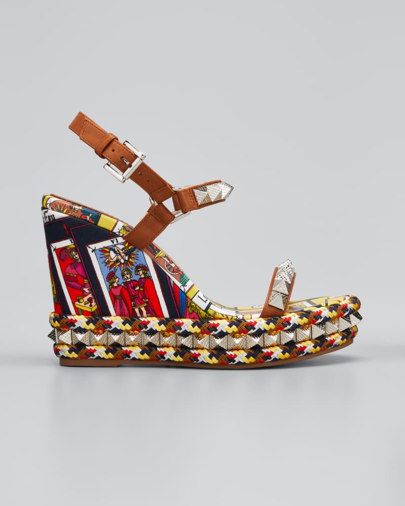 christian louboutin pyraclou iridescent spike wedge espadrille sandals