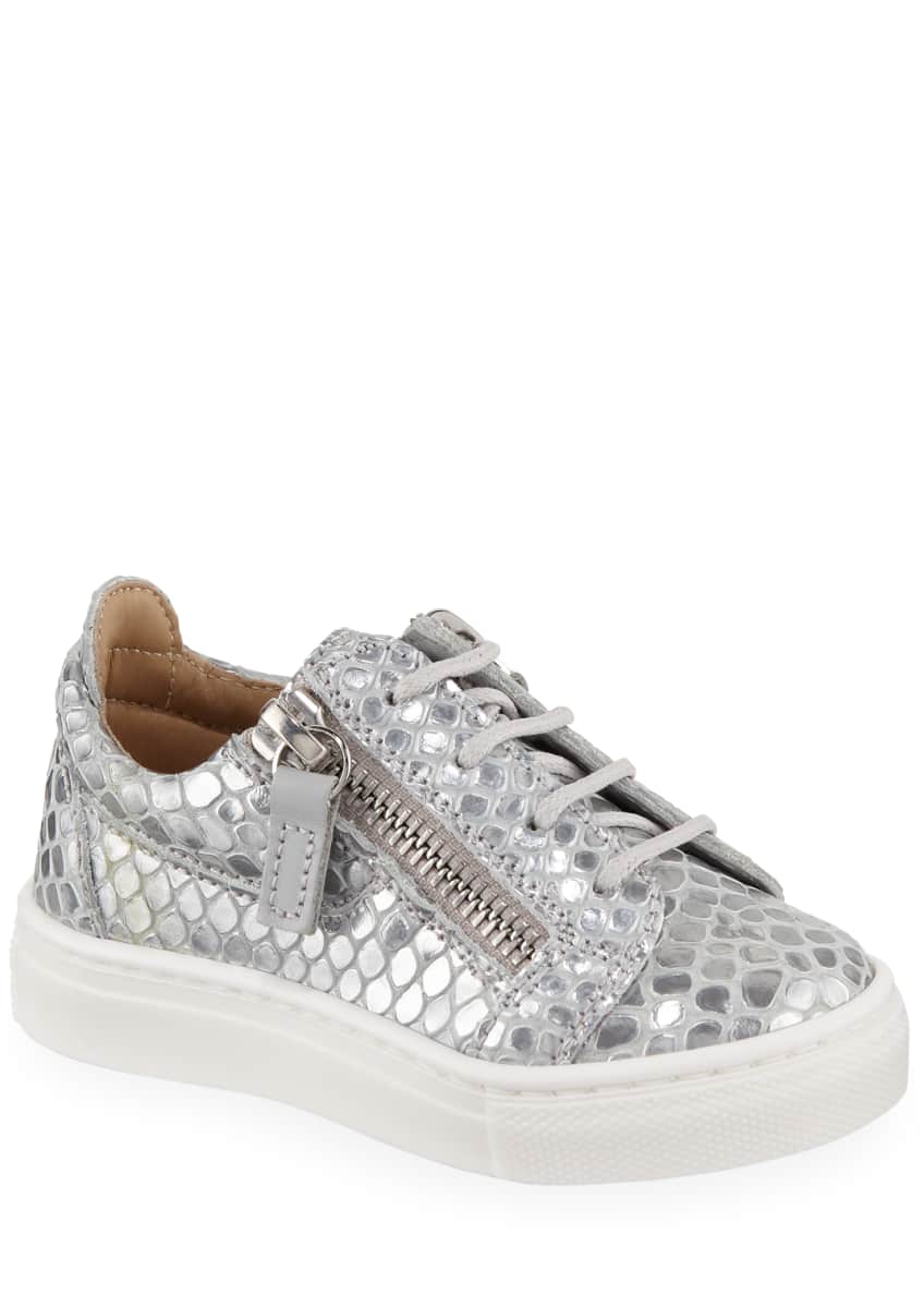 Giuseppe Zanotti London Metallic Embossed Leather Low-Top Sneakers, Baby/Toddler Image 1 of 2