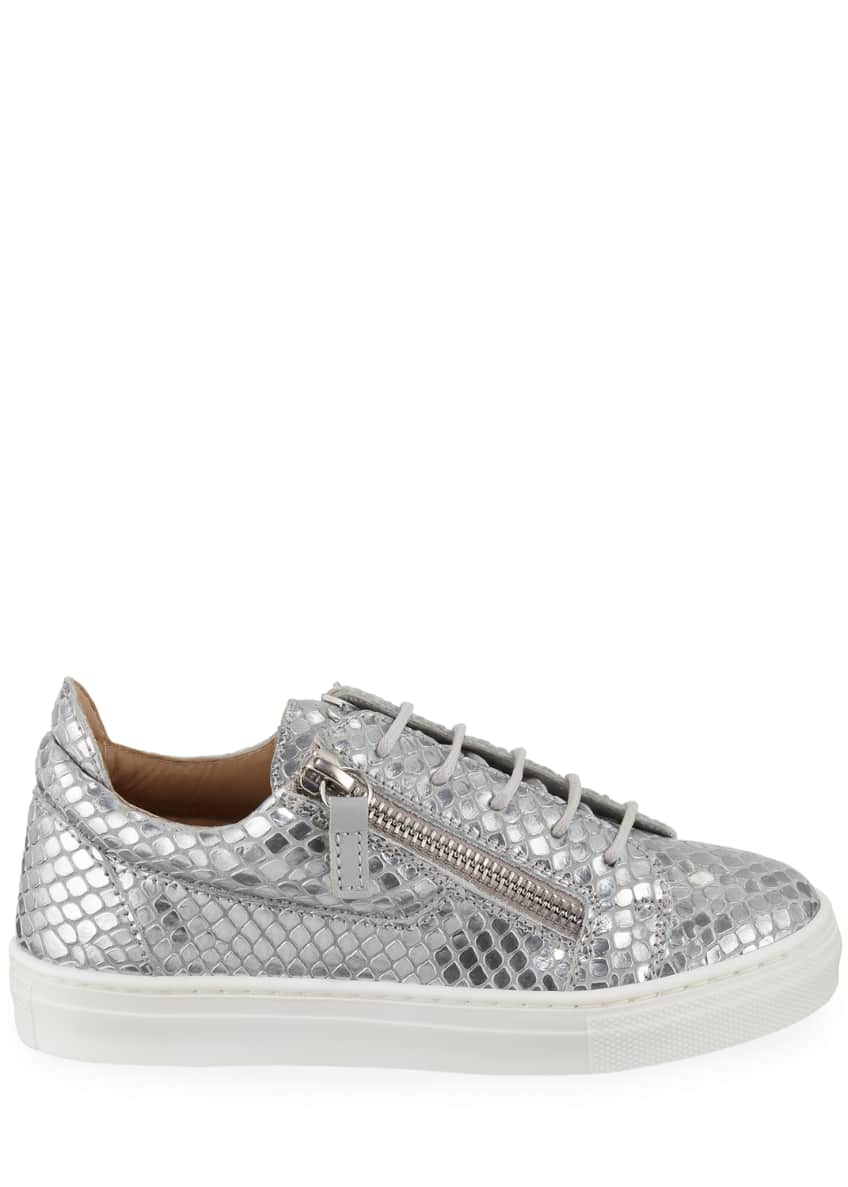 Giuseppe Zanotti London Metallic Embossed Leather Low-Top Sneakers, Toddler/Kids Image 2 of 3