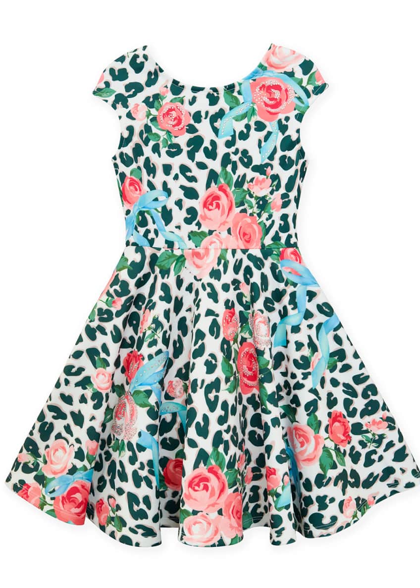 Hannah Banana Neoprene Floral & Leopard Print Dress, Size 4-6X and ...