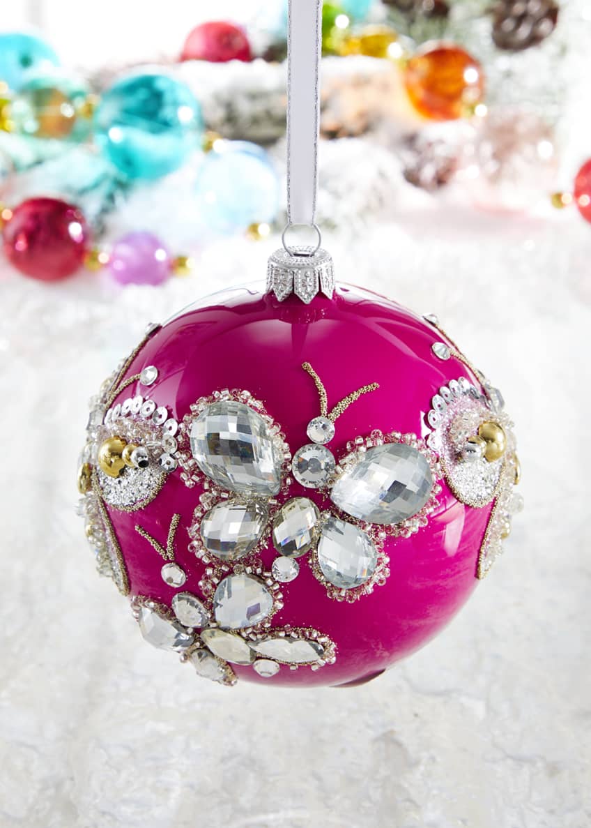 Hot Pink Shiny Ball Stone Butterfly Christmas Ornament Bergdorf