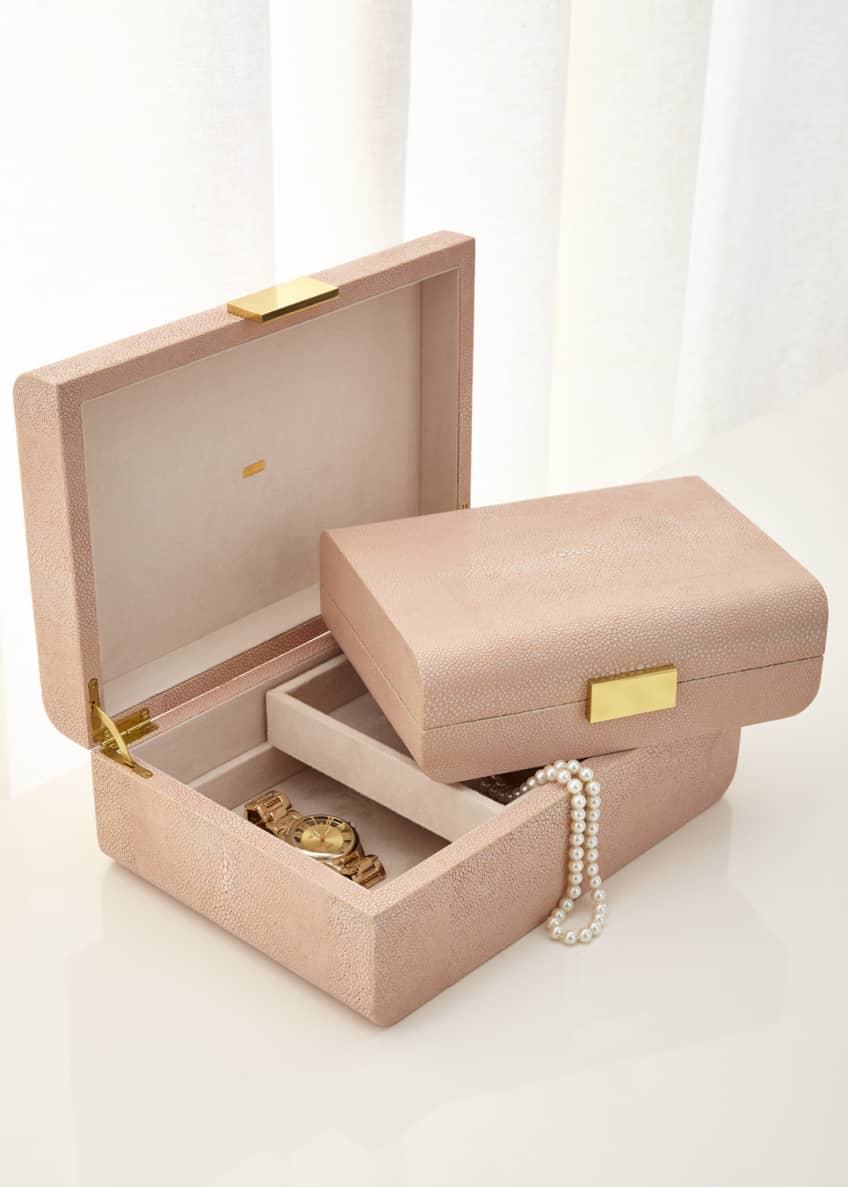 AERIN Large Blush Modern Faux Shagreen Decorative Box Image 2 of 2