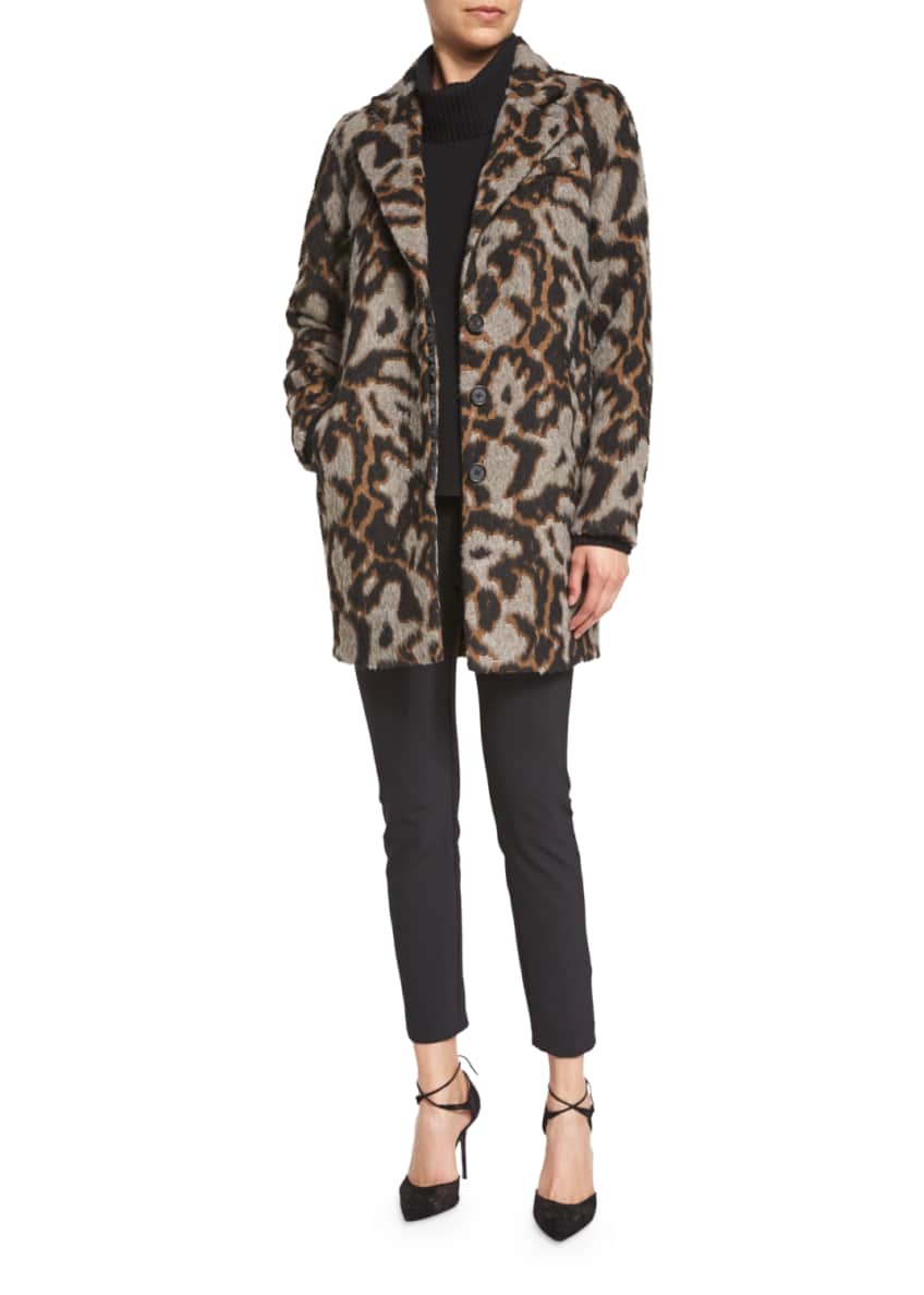 Veronica Beard Camille Short AnimalPrint Cocoon Jacket, Asa Ribbed Cashmere Turtleneck Sweater