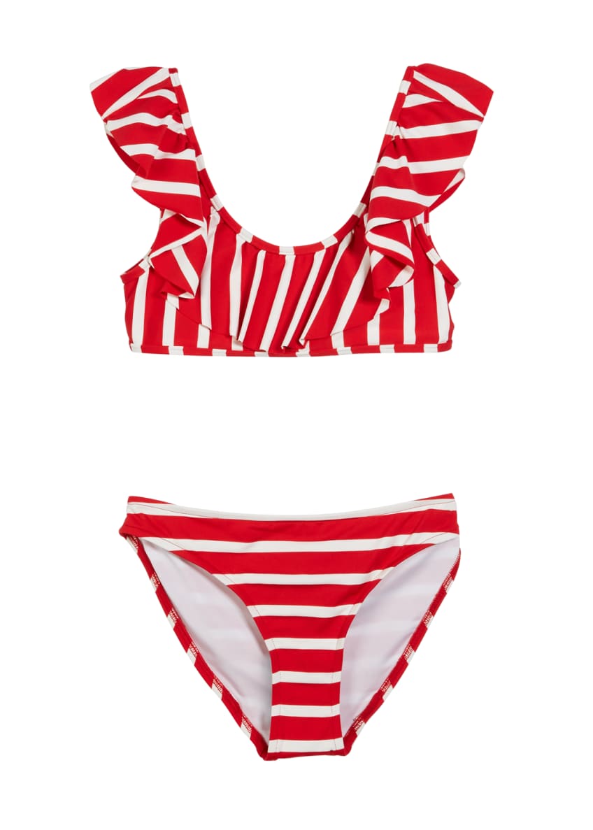 Milly Minis Striped Ruffle Pinafore Two-Piece Swimsuit, Size 4-6 and ...