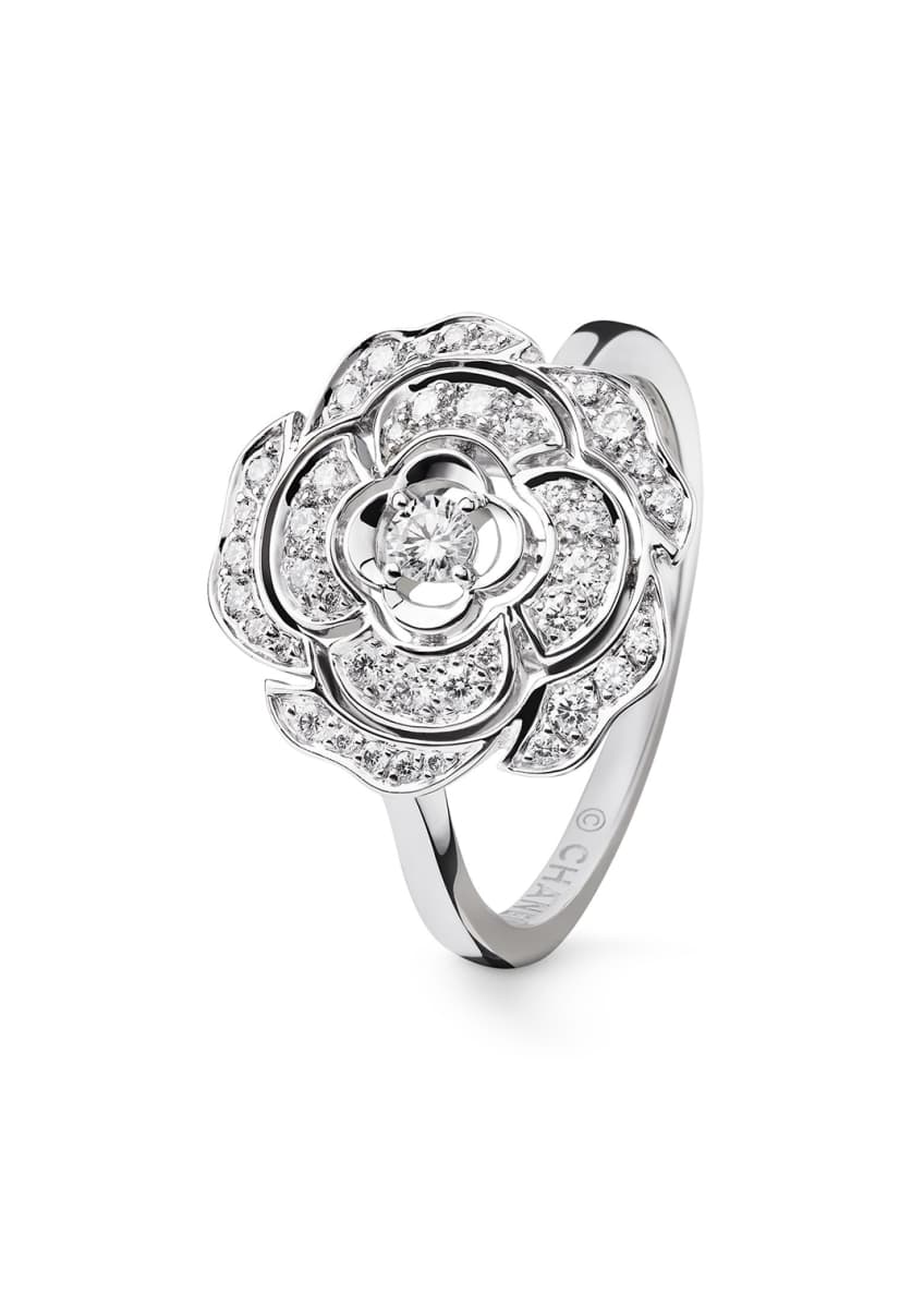 Chanel Bouton De Camelia Ring In 18k White Gold And Diamonds Bergdorf Goodman