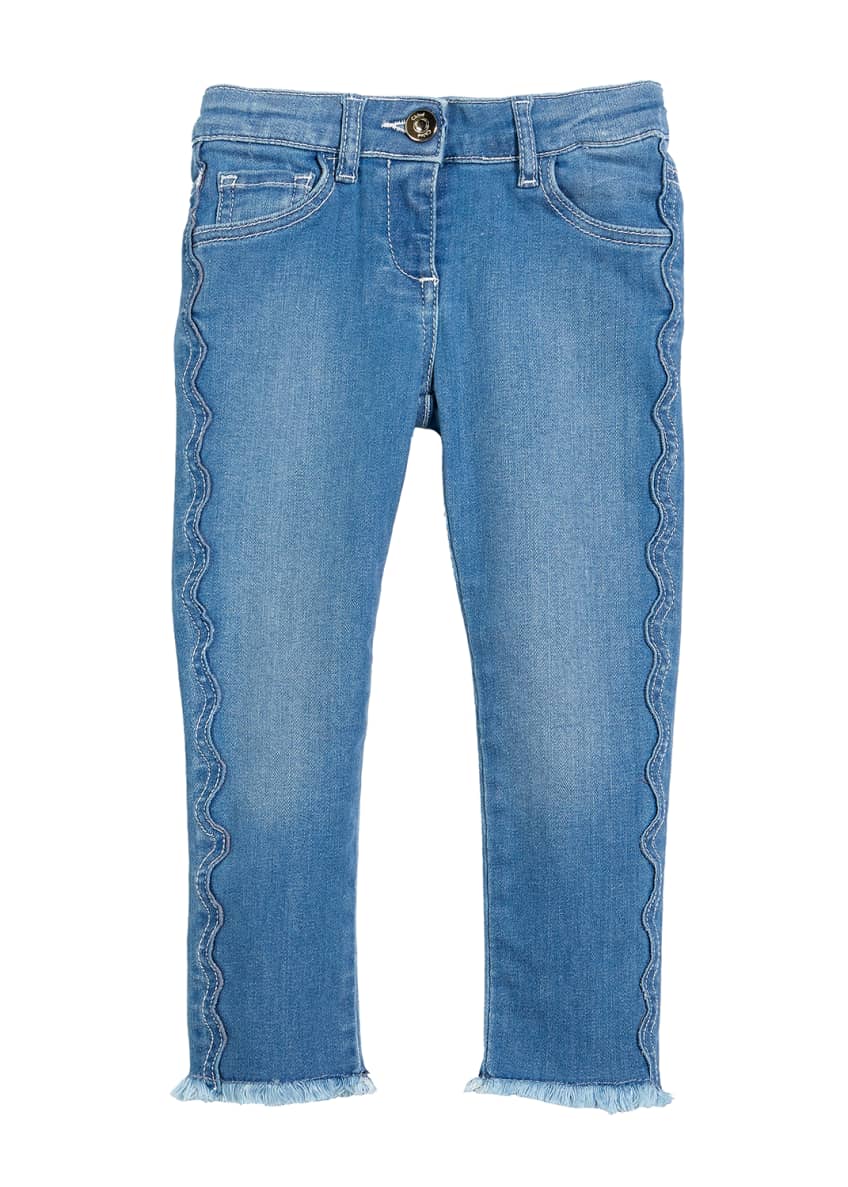 Raw-Hem Scallop Denim Jeans, Size 6-10