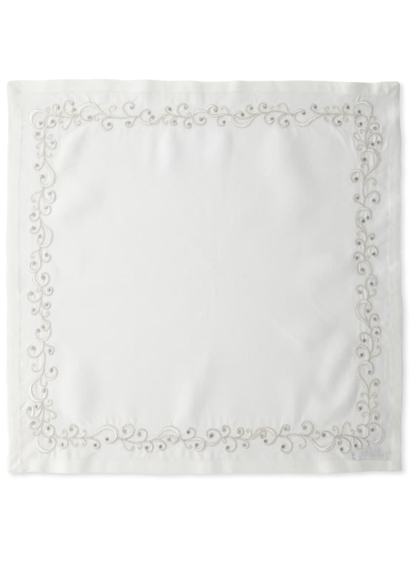 Ritz Embroidered Linen Napkin, White/Silver + 3 ITEMS