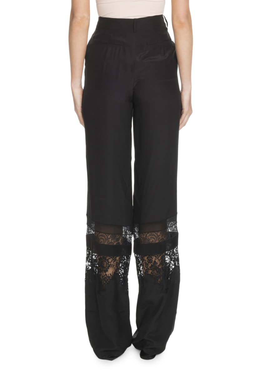 Altuzarra High-Waist Tonal Lace Panel Wide-Leg Silk Pants Image 2 of 2