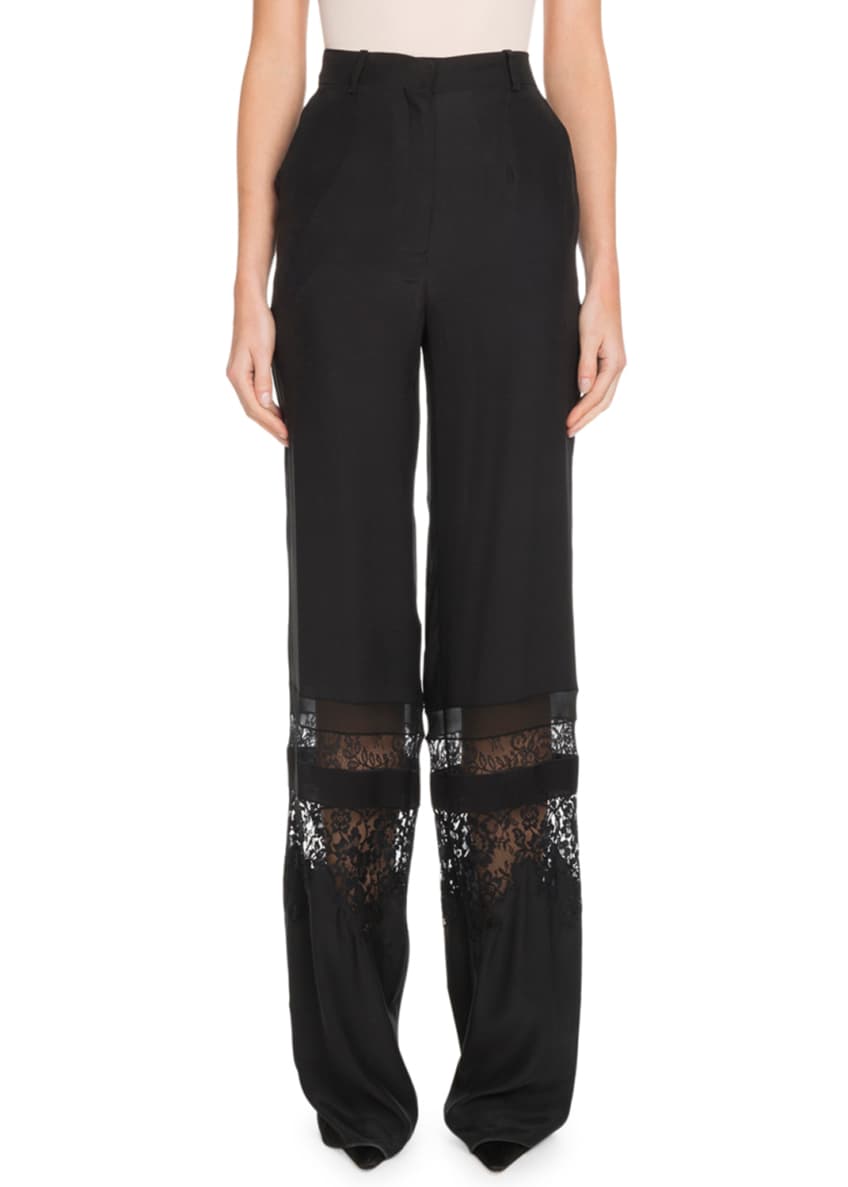 Altuzarra High-Waist Tonal Lace Panel Wide-Leg Silk Pants Image 1 of 2