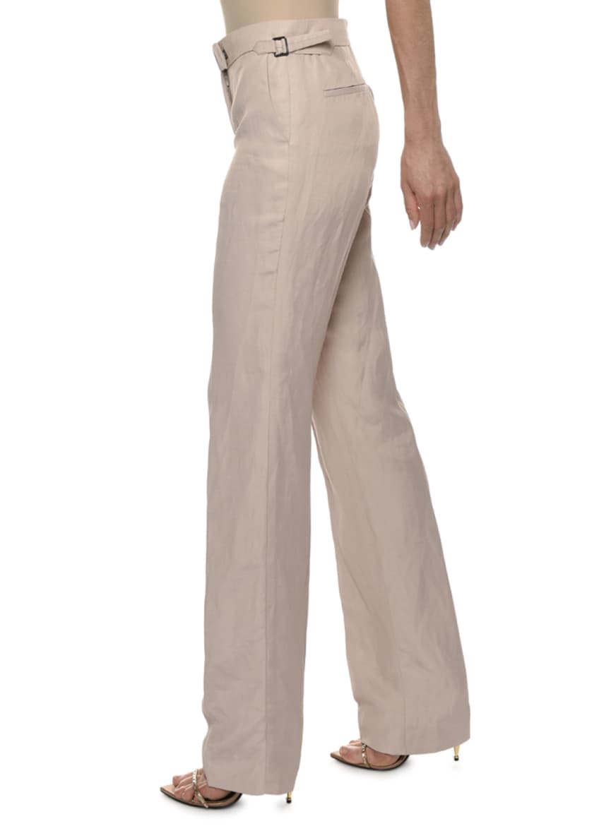 TOM FORD Side-Tabs Straight-Leg Viscose-Linen Pants Image 2 of 3