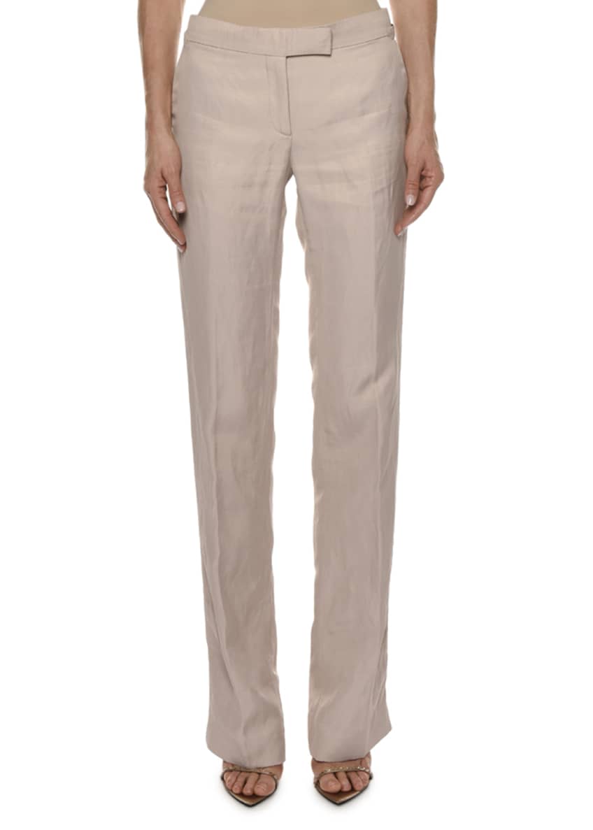 TOM FORD Side-Tabs Straight-Leg Viscose-Linen Pants Image 1 of 3
