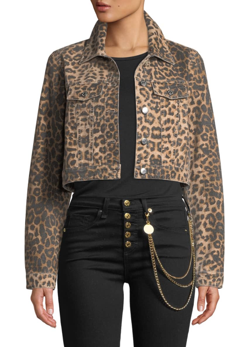 Veronica Beard Cara Leopard Print Cropped Jean Jacket and Matching