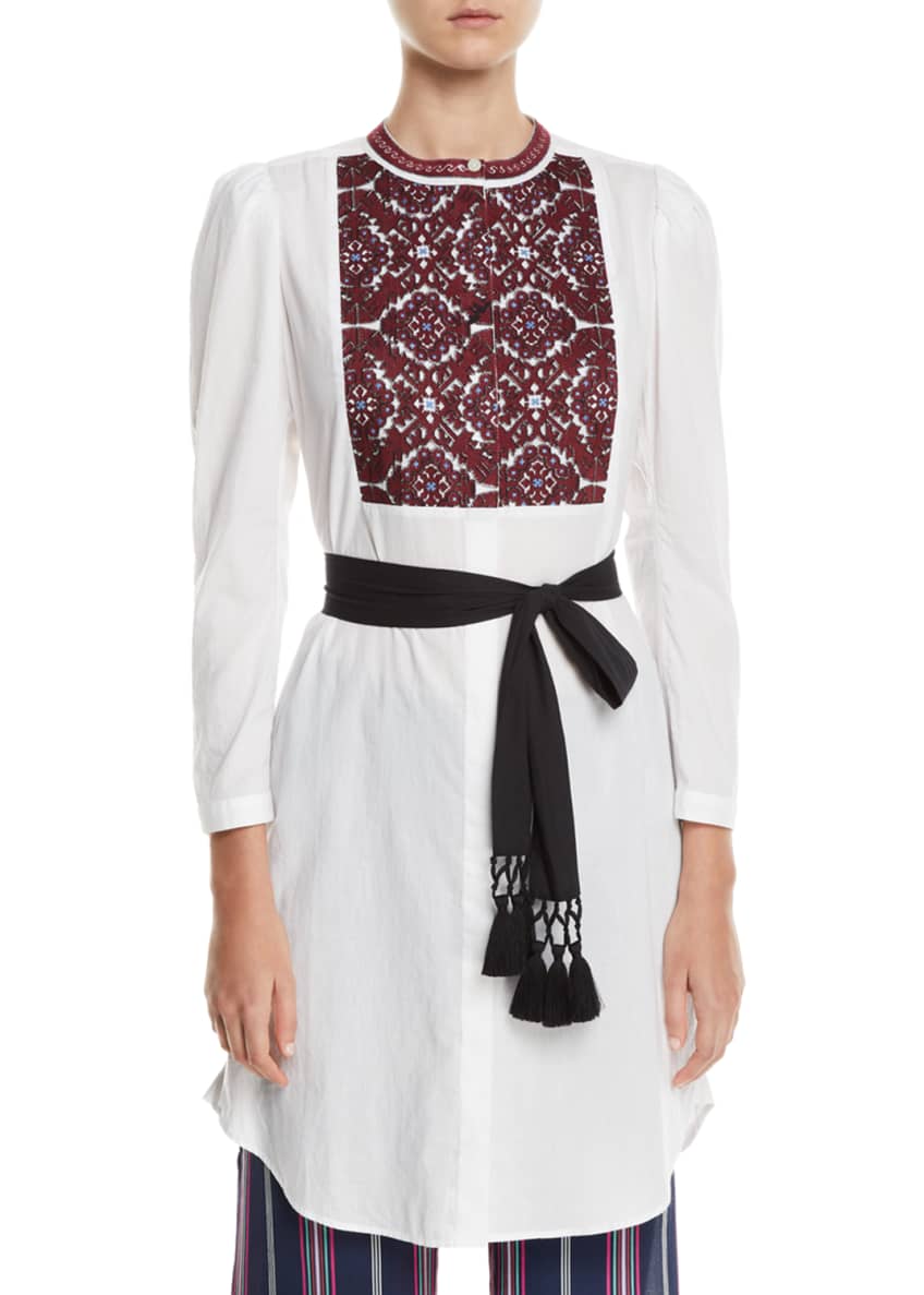 Figue Perine Embroidered-Bib Tie-Waist Dress Image 1 of 4