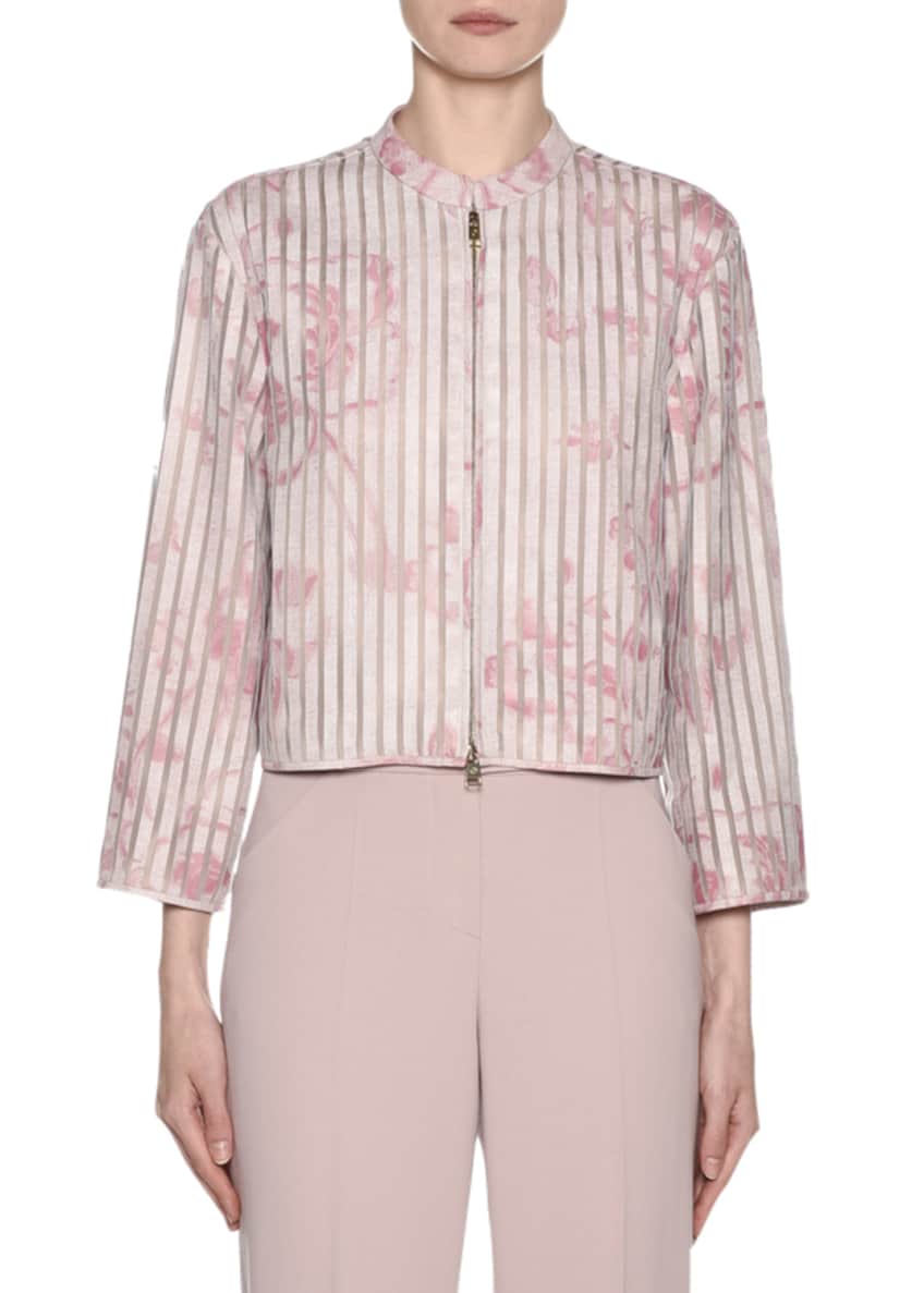 Giorgio Armani Abstract Floral Leather Silk Organza Jacket And