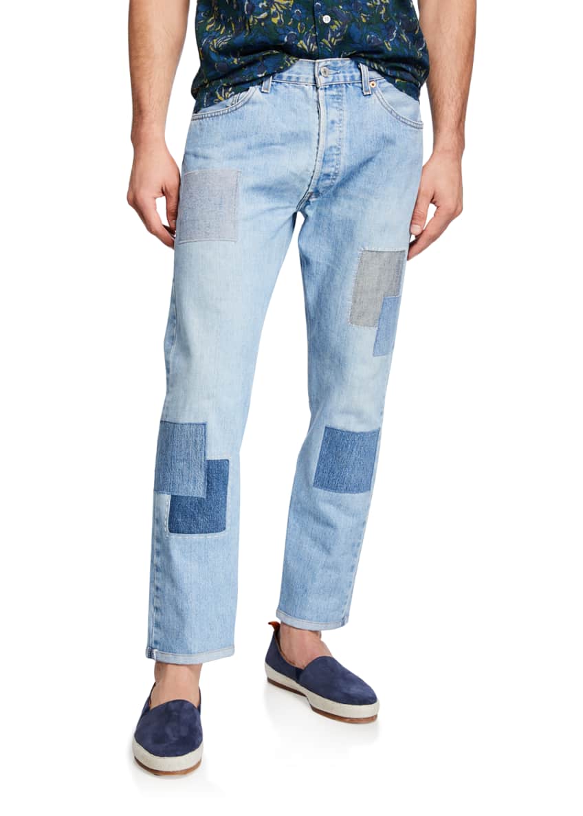 patchwork denim jeans mens