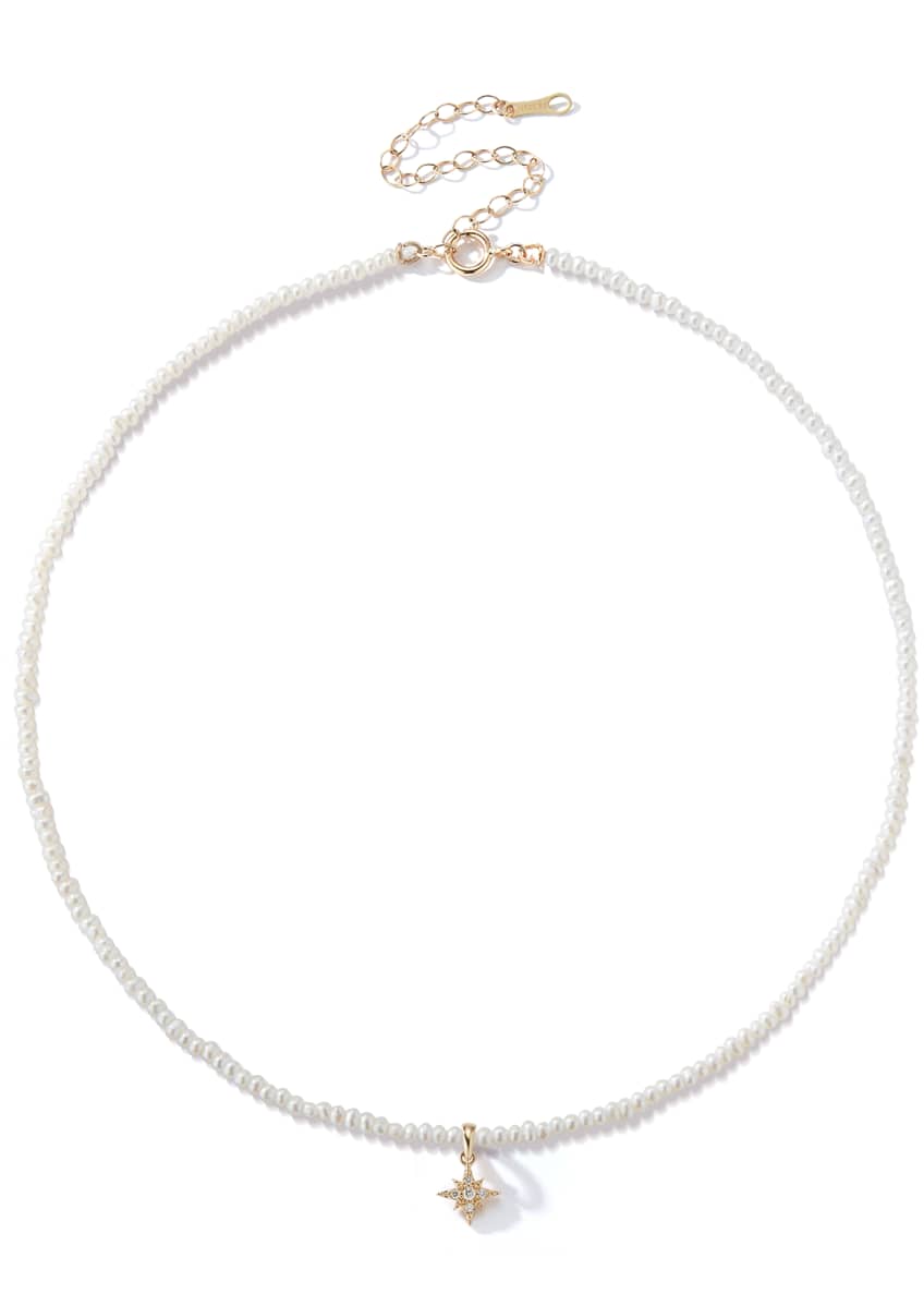 Mizuki 14k Gold Pearl Beaded Starburst Diamond Necklace - Bergdorf Goodman