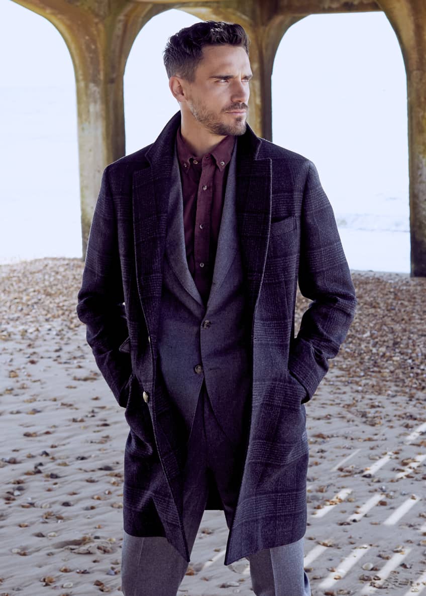 Men's Plaid Wool Overcoat and Matching Items