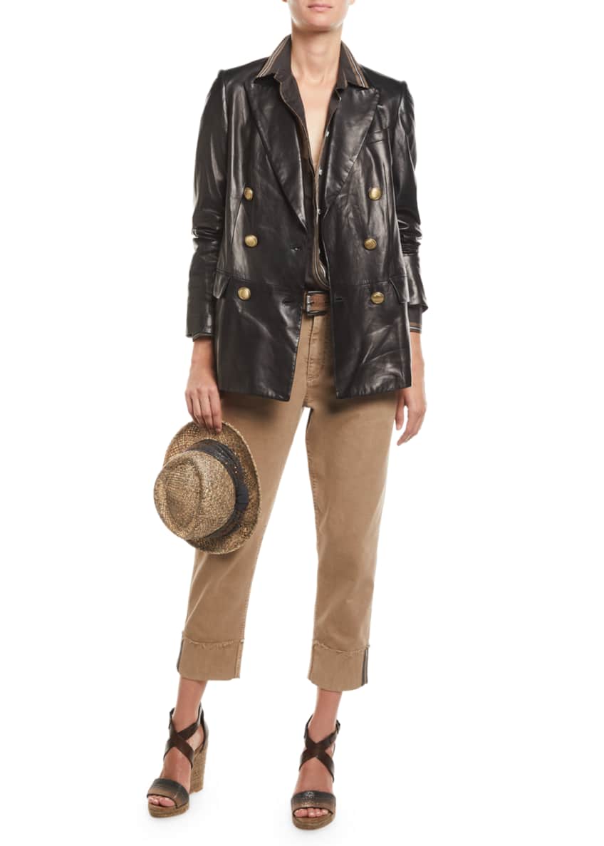 Double-Breasted Napa Leather Jacket and Matching Items Image 1 of 2