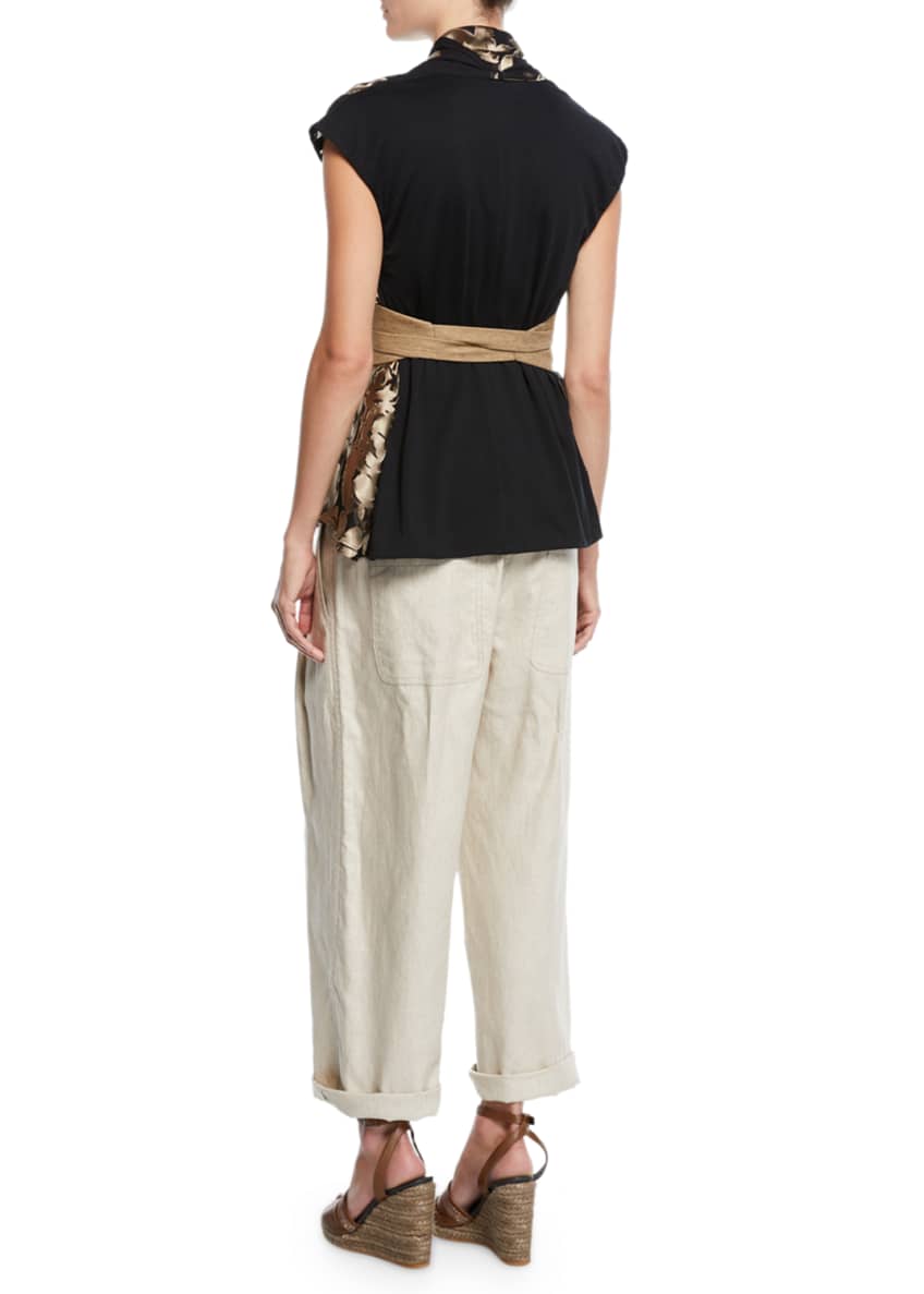 Brunello Cucinelli Rustic Linen Wide-Leg Cuffed Trousers and Matching ...
