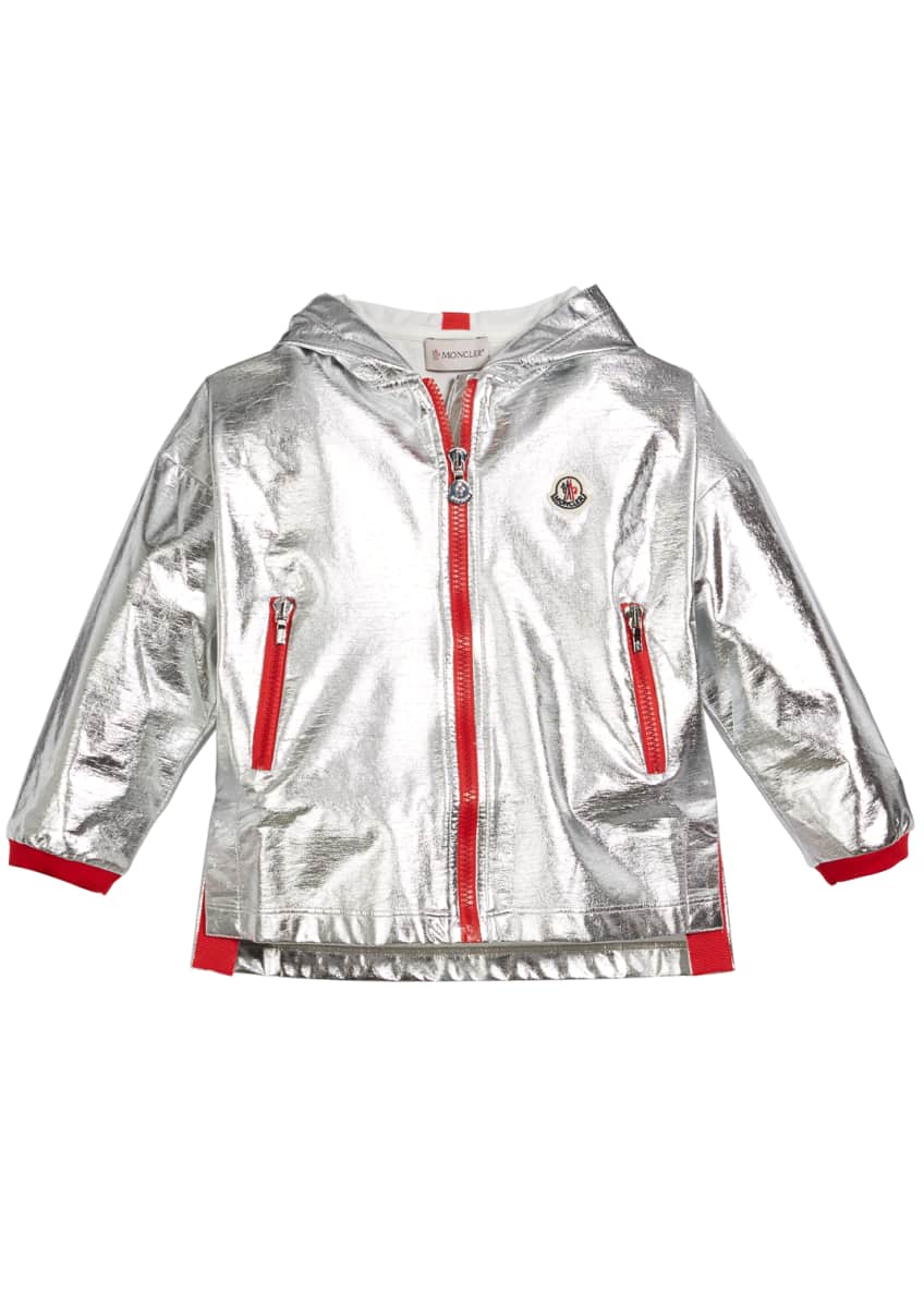 Moncler Metallic Zip-Up Hooded Jacket, Size 4-6 Image 2 of 2