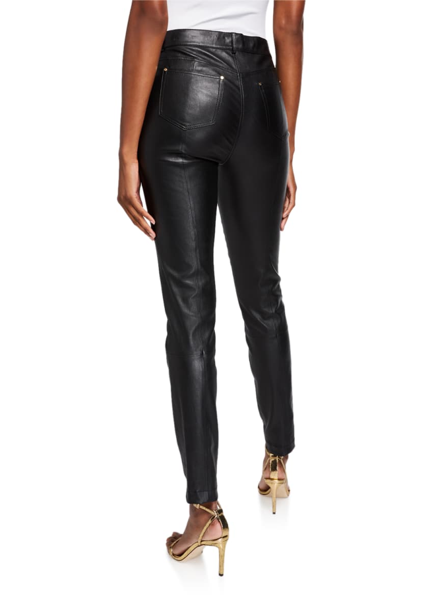 Lafayette 148 New York Mercer Mid-Rise Leather Skinny Jeans Image 2 of 5
