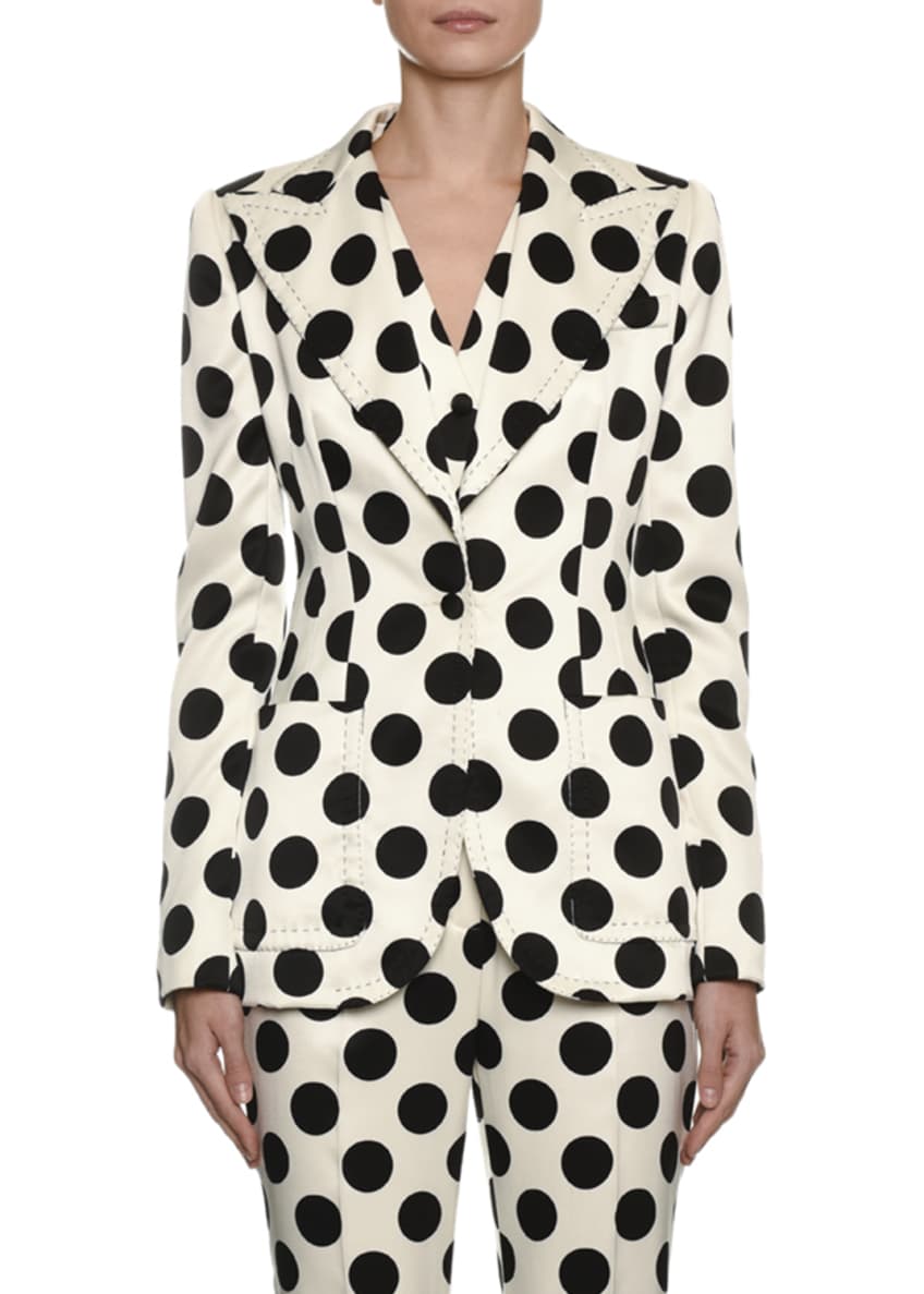 Dolce & Gabbana White Brocade Polka-Dot Print Blazer Jacket