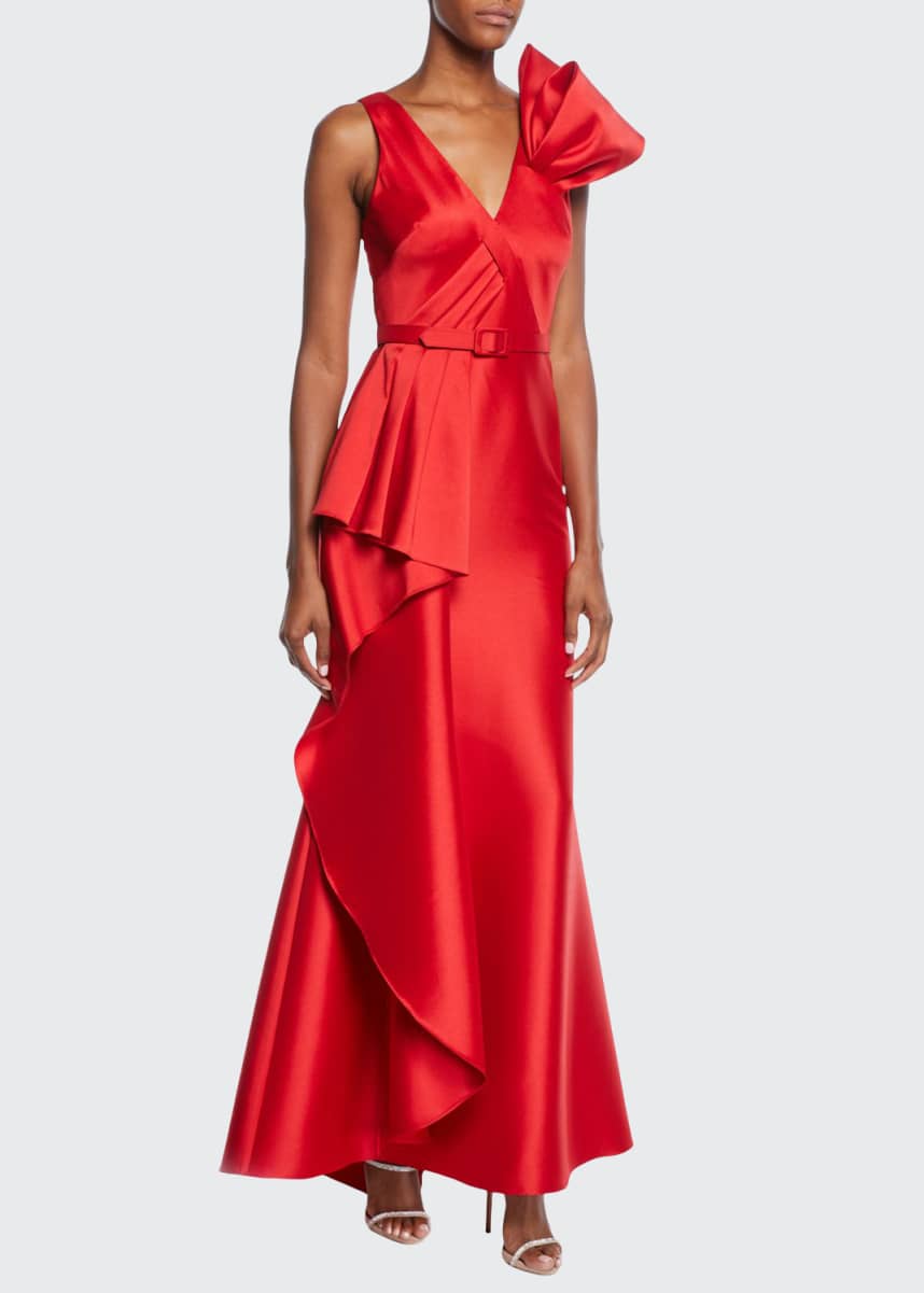 badgley mischka strapless bow front gown