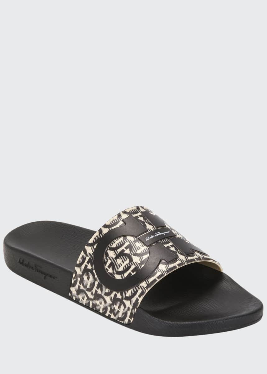 black and gold ferragamo slides