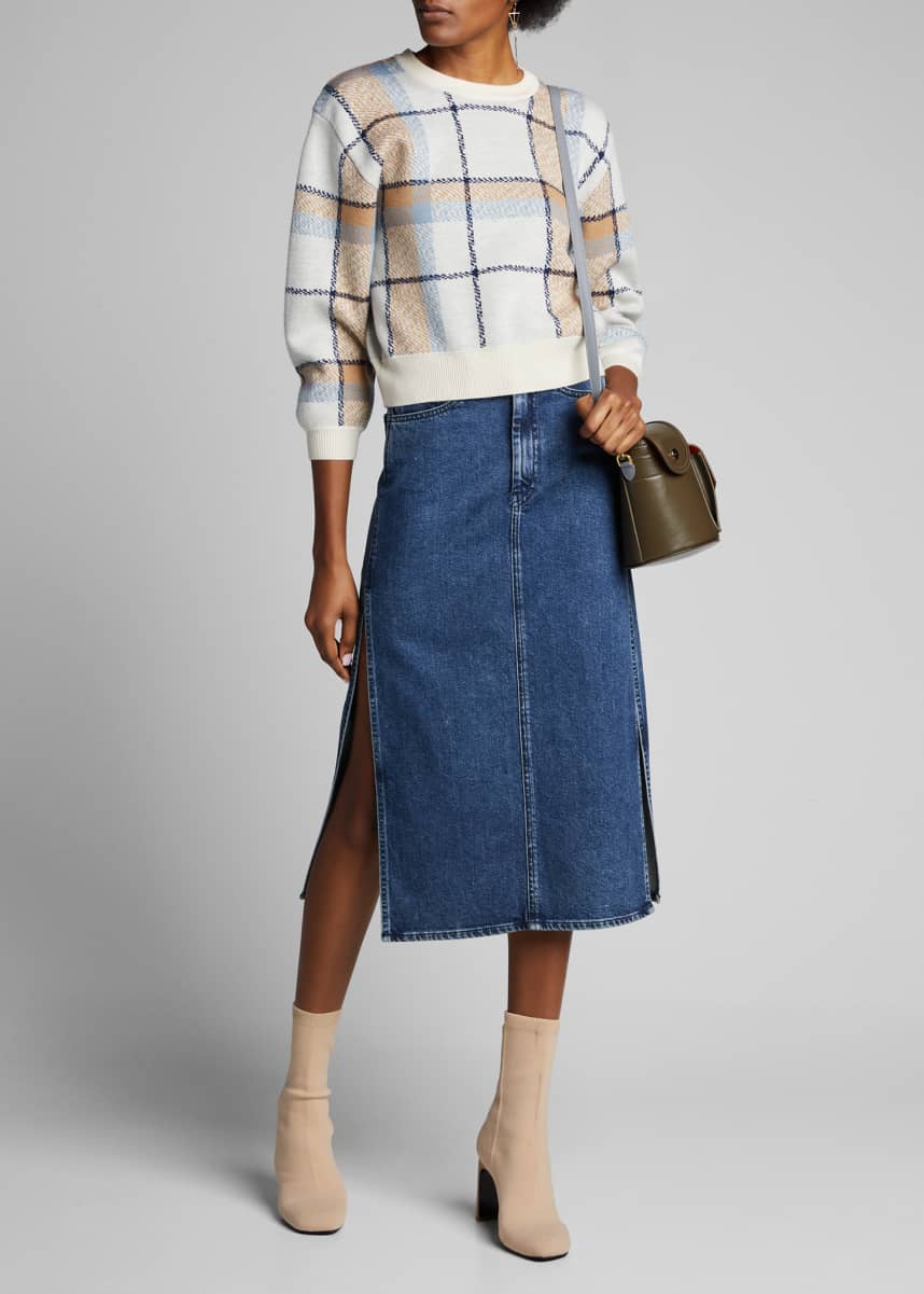 side split denim skirt