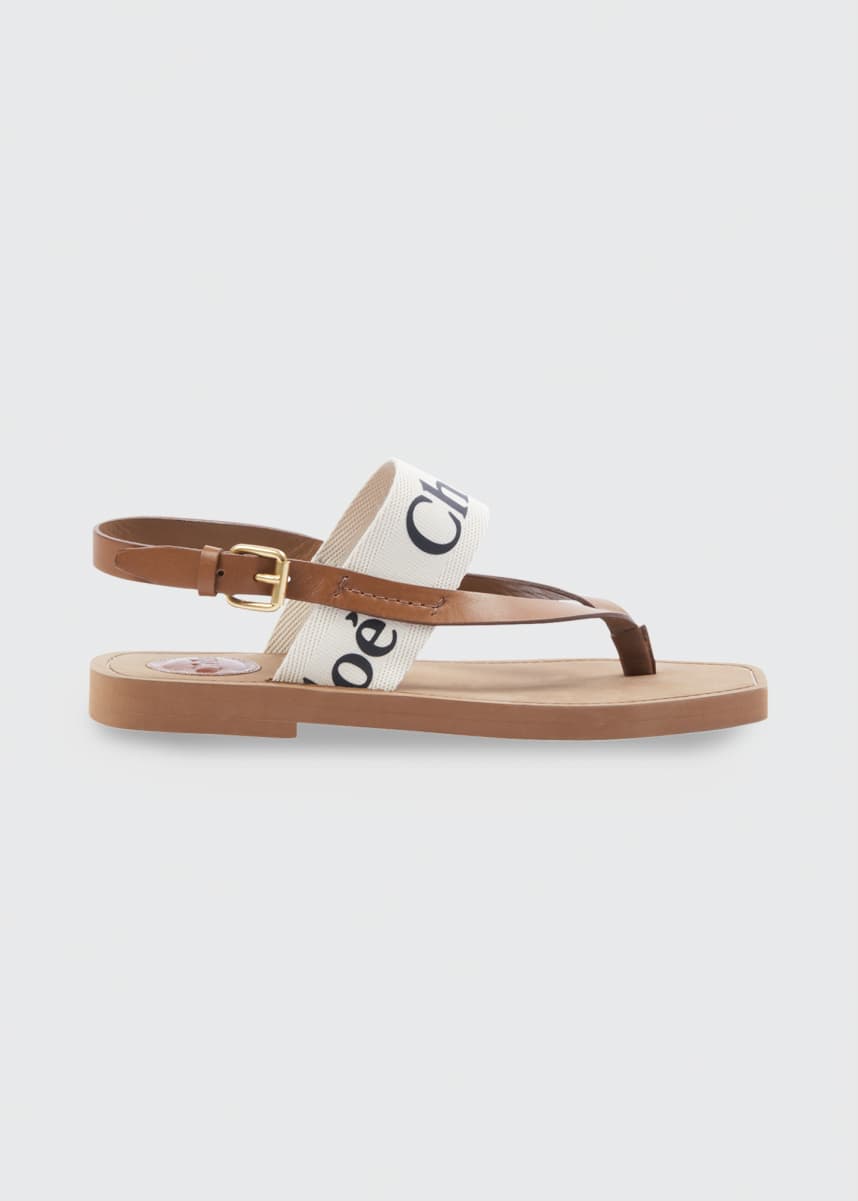 chloé canvas logo sandals white