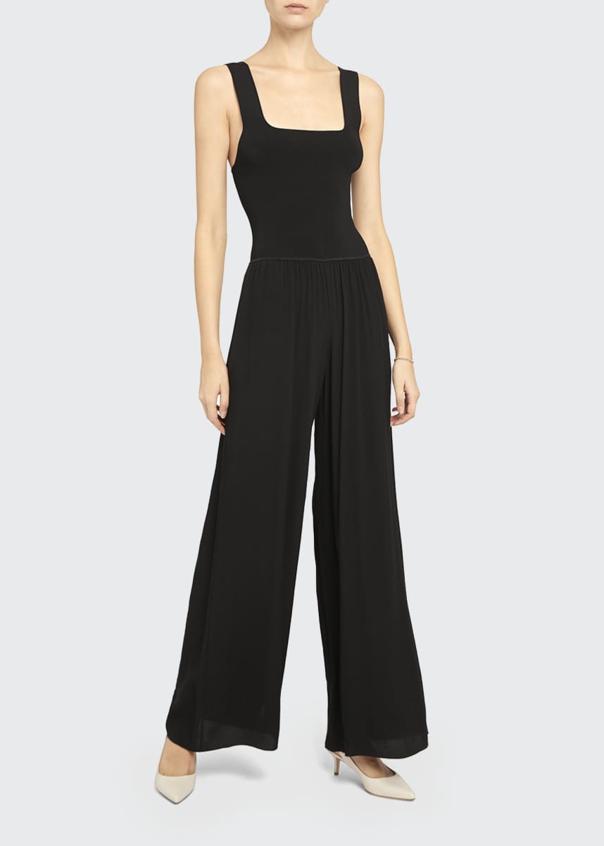 overlay embellished split neck black jumpsuit
