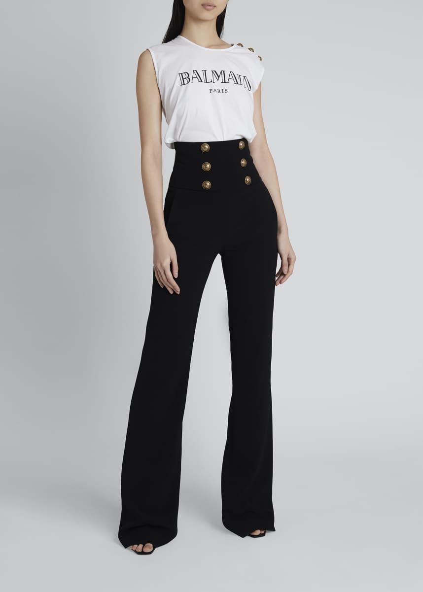 balmain striped high waisted flare pants