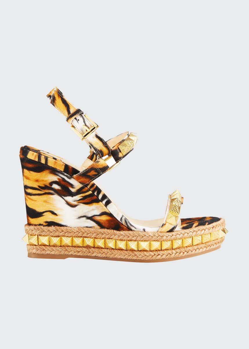 christian louboutin pyraclou iridescent spike wedge espadrille sandals