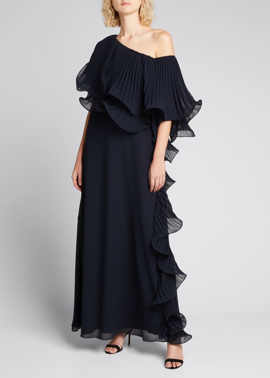 badgley mischka pleated gown