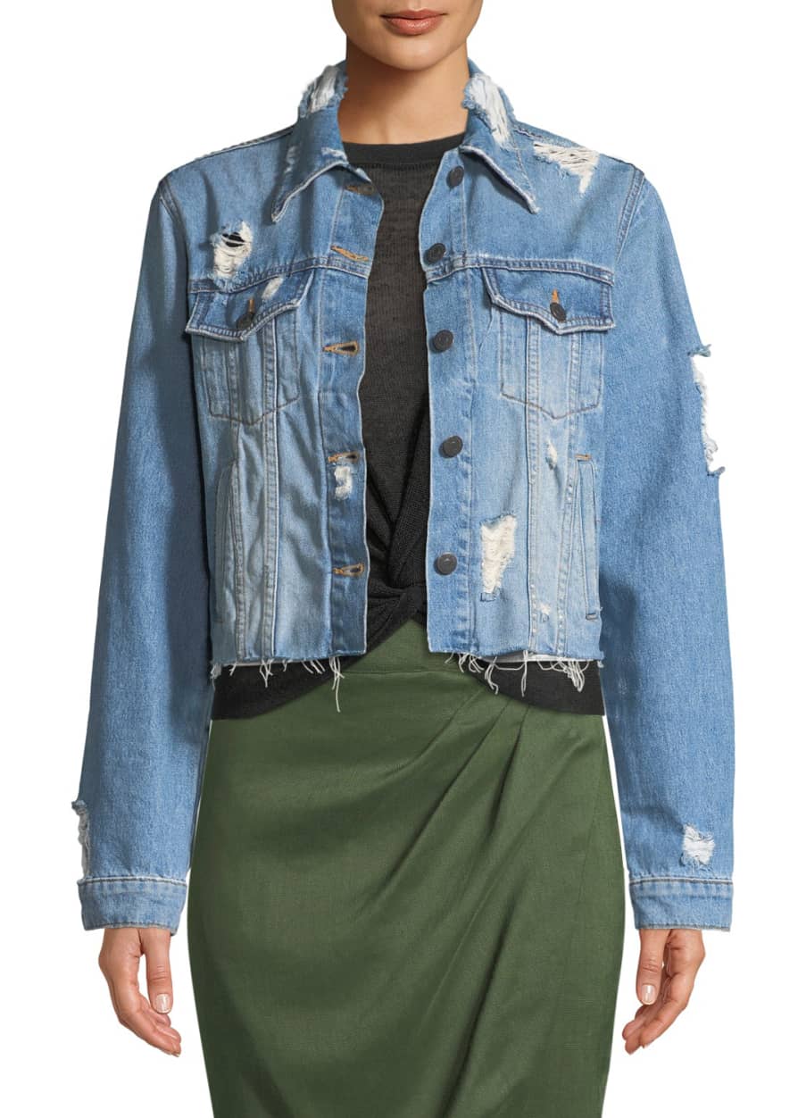 Veronica Beard Cara  Cropped Distressed Jean  Jacket  and 