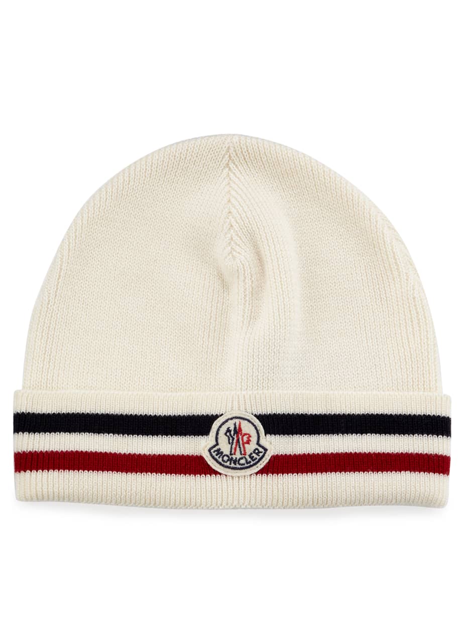 White Cashmere Knit Logo Beanie Men Hat