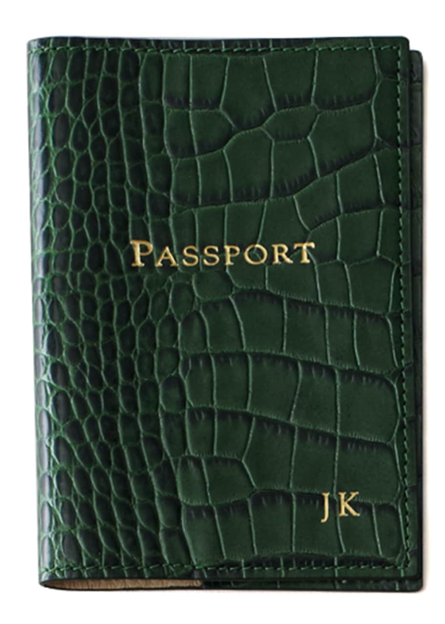 Image 1 of 1: Crocodile-Embossed Leather Passport Cover, Personalized