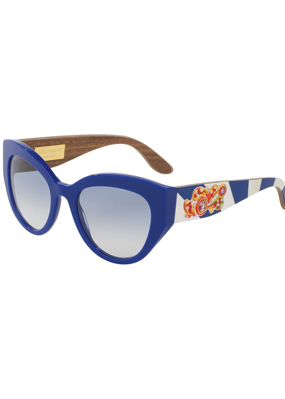 Dolce & Gabbana Wood-Trim Universal-Fit Cat-Eye Sunglasses, Blue - Bergdorf  Goodman