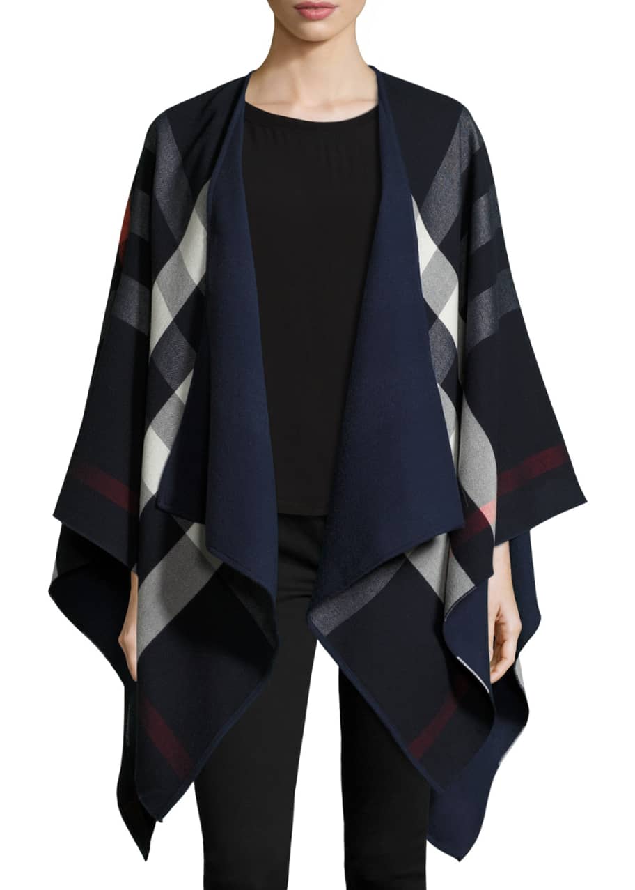 Burberry Charlotte Reversible Solid Check Cape Navy Bergdorf