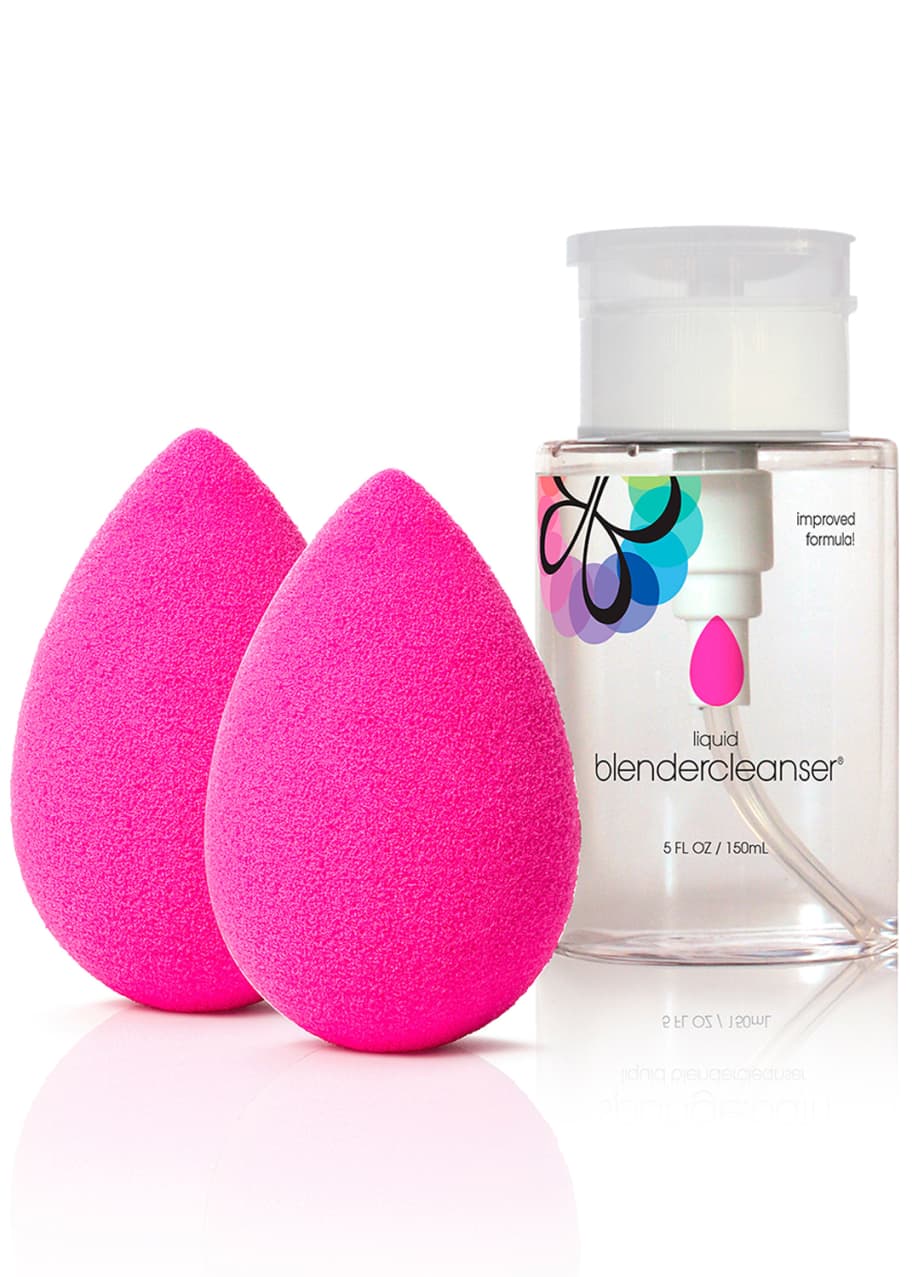 Beauty Blender 2 original pink blenders + liquid cleanser, 5 oz