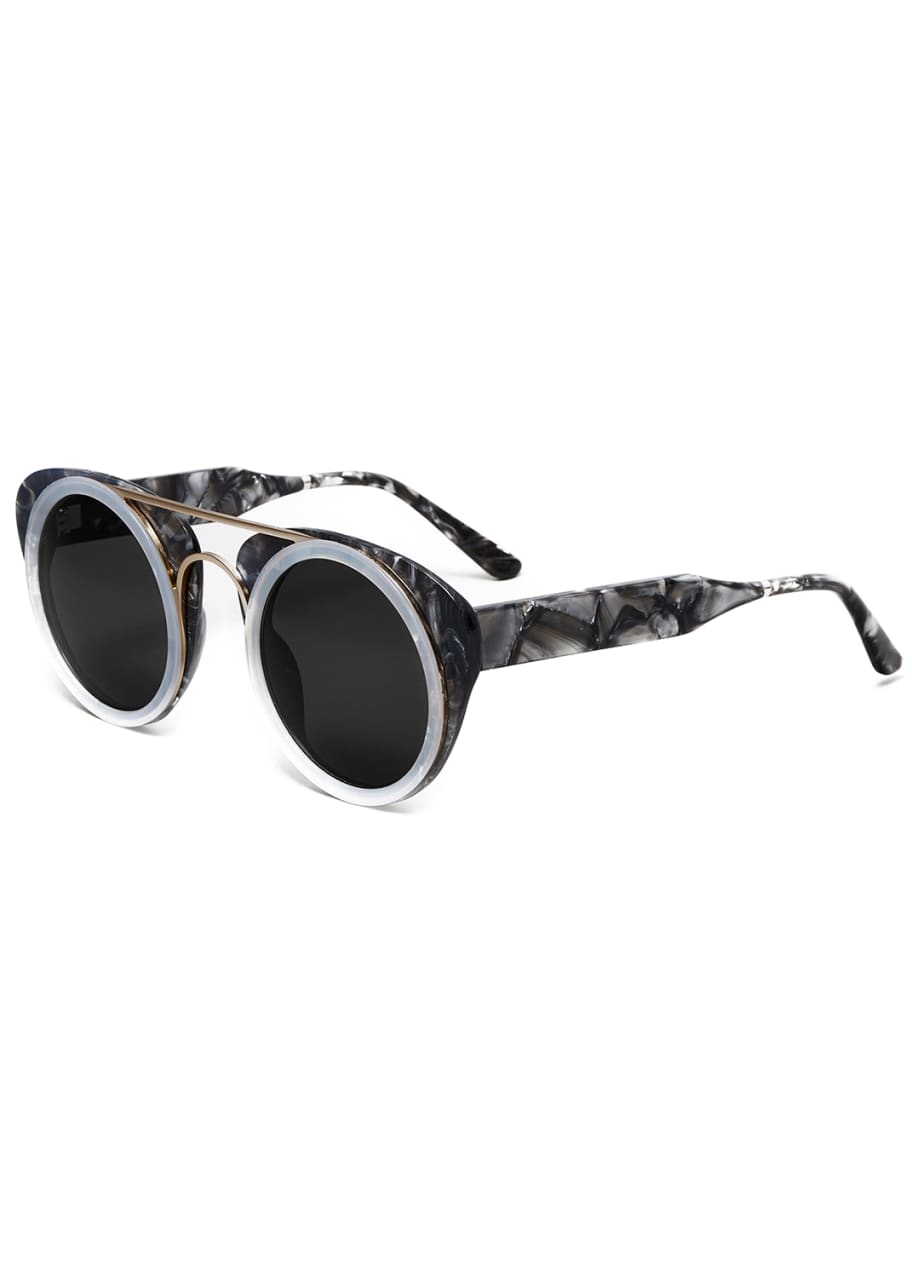 Smoke X Mirrors Soda Pop Round Sunglasses, Black/White Bergdorf Goodman
