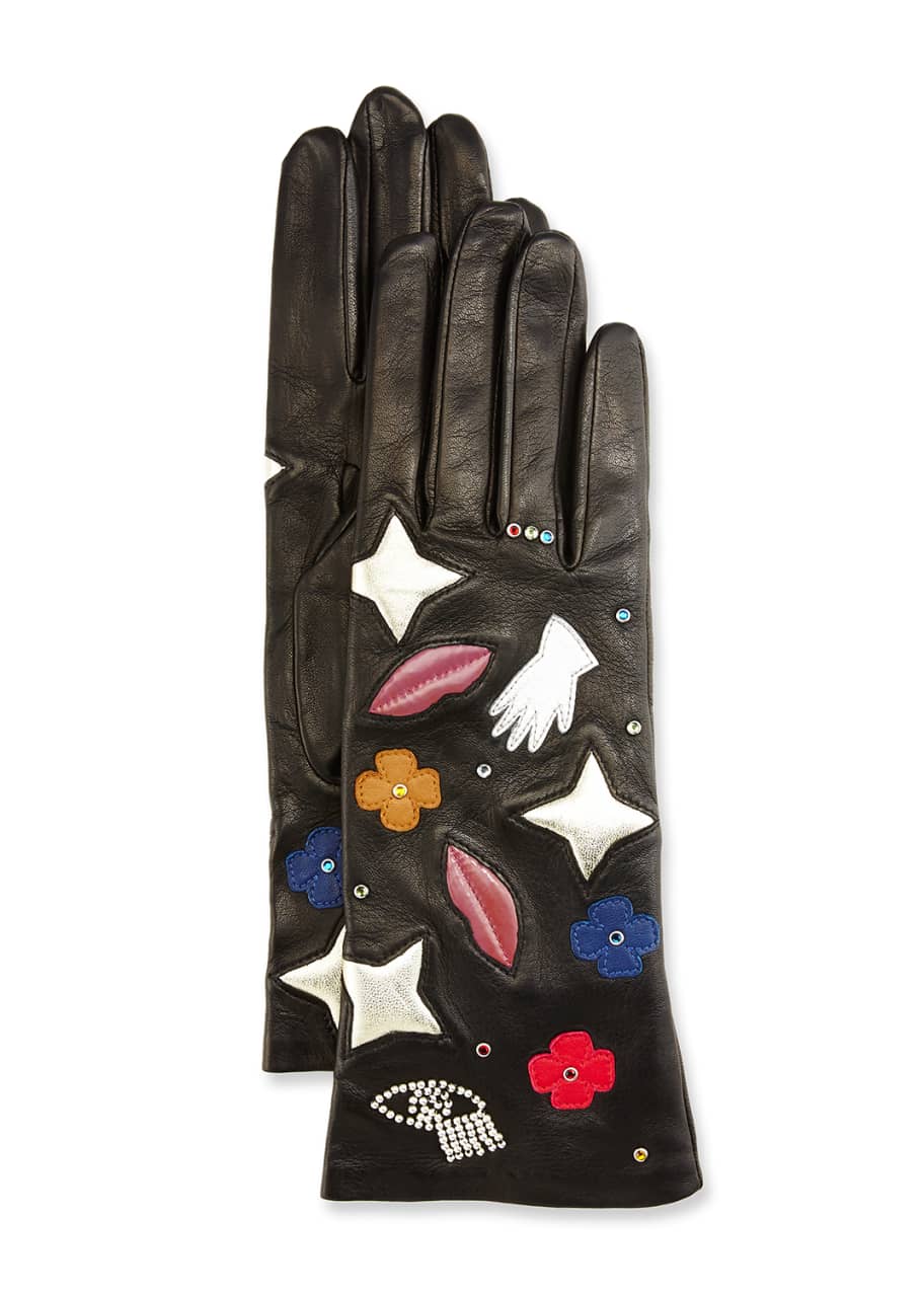 Embroidered leather on sale gloves