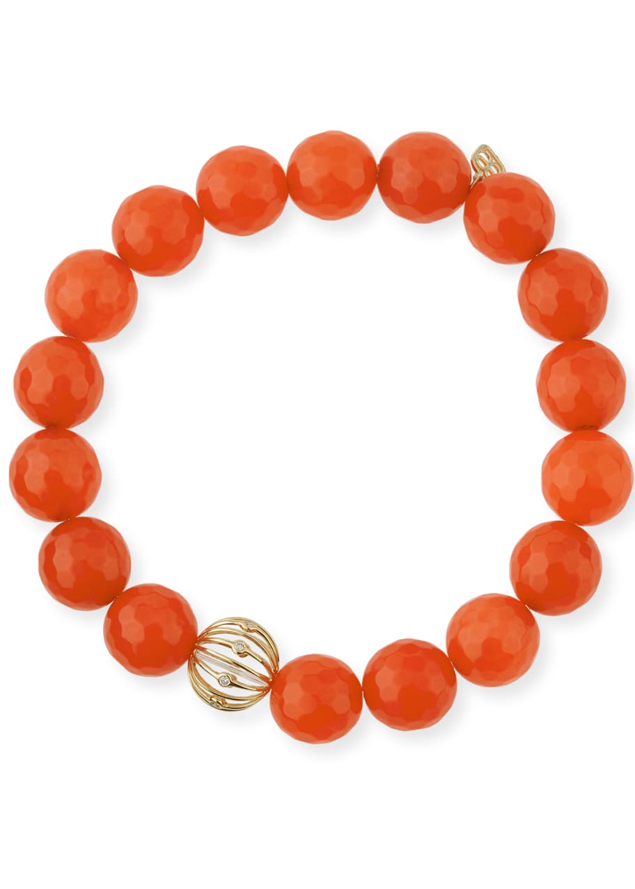 Sydney Evan Orange Agate Beaded Bracelet with Diamond Bezel Ball ...