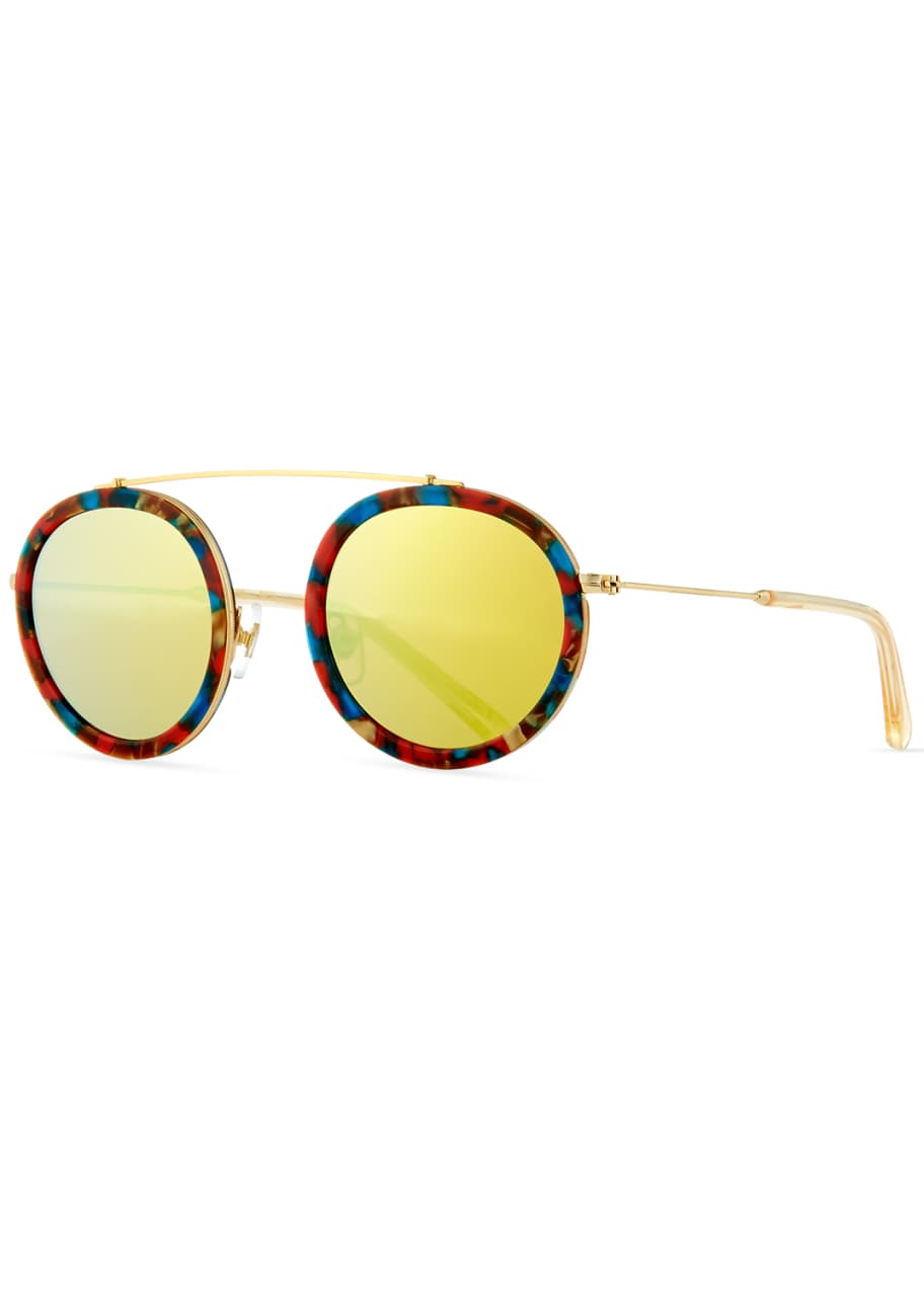 KREWE Conti Mirrored Round Aviator Sunglasses, Yellow Bergdorf Goodman