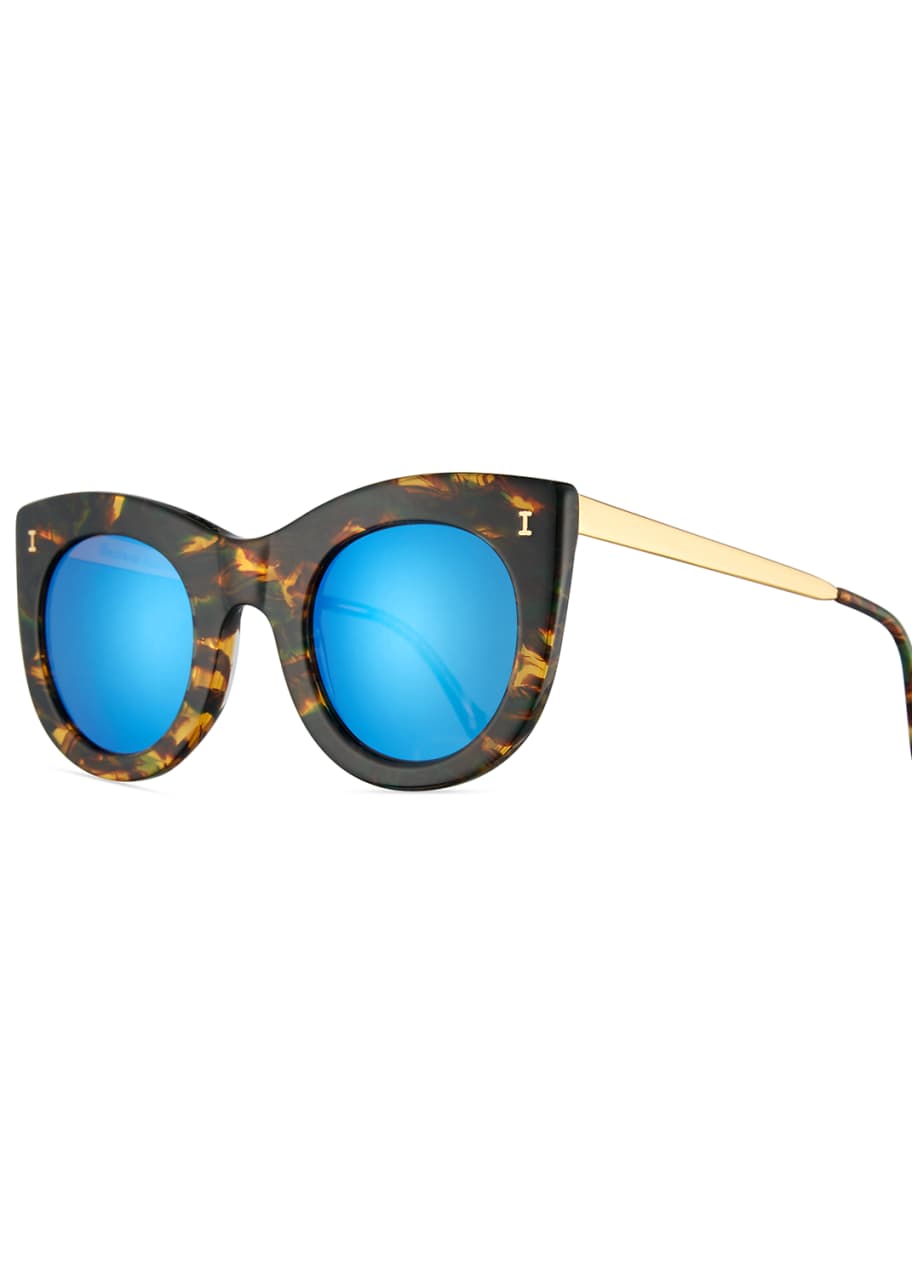Illesteva Boca II Mirrored Cat Eye Sunglasses Forest Blue