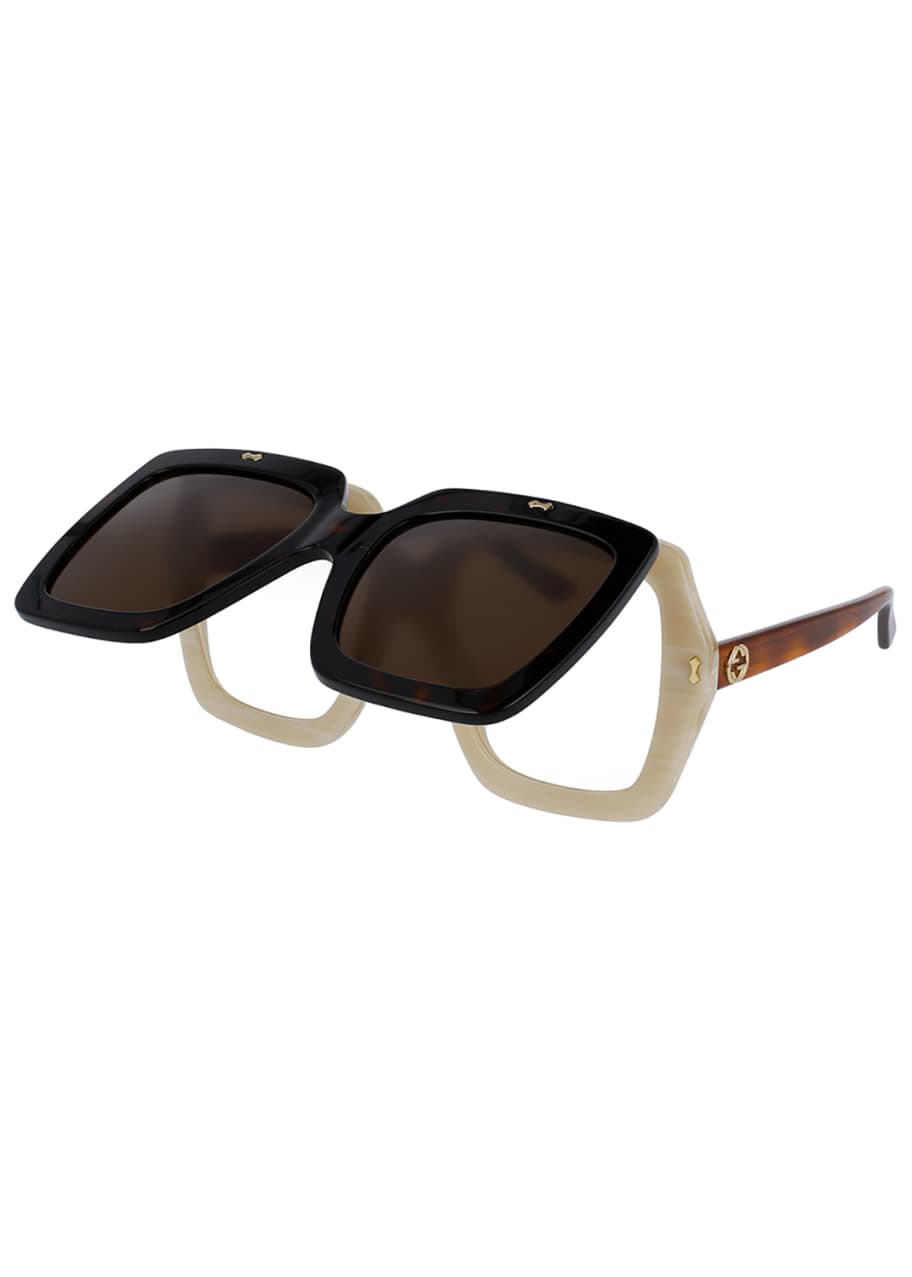 Gucci Oversized Square Flip-Up Sunglasses, Brown - Bergdorf Goodman