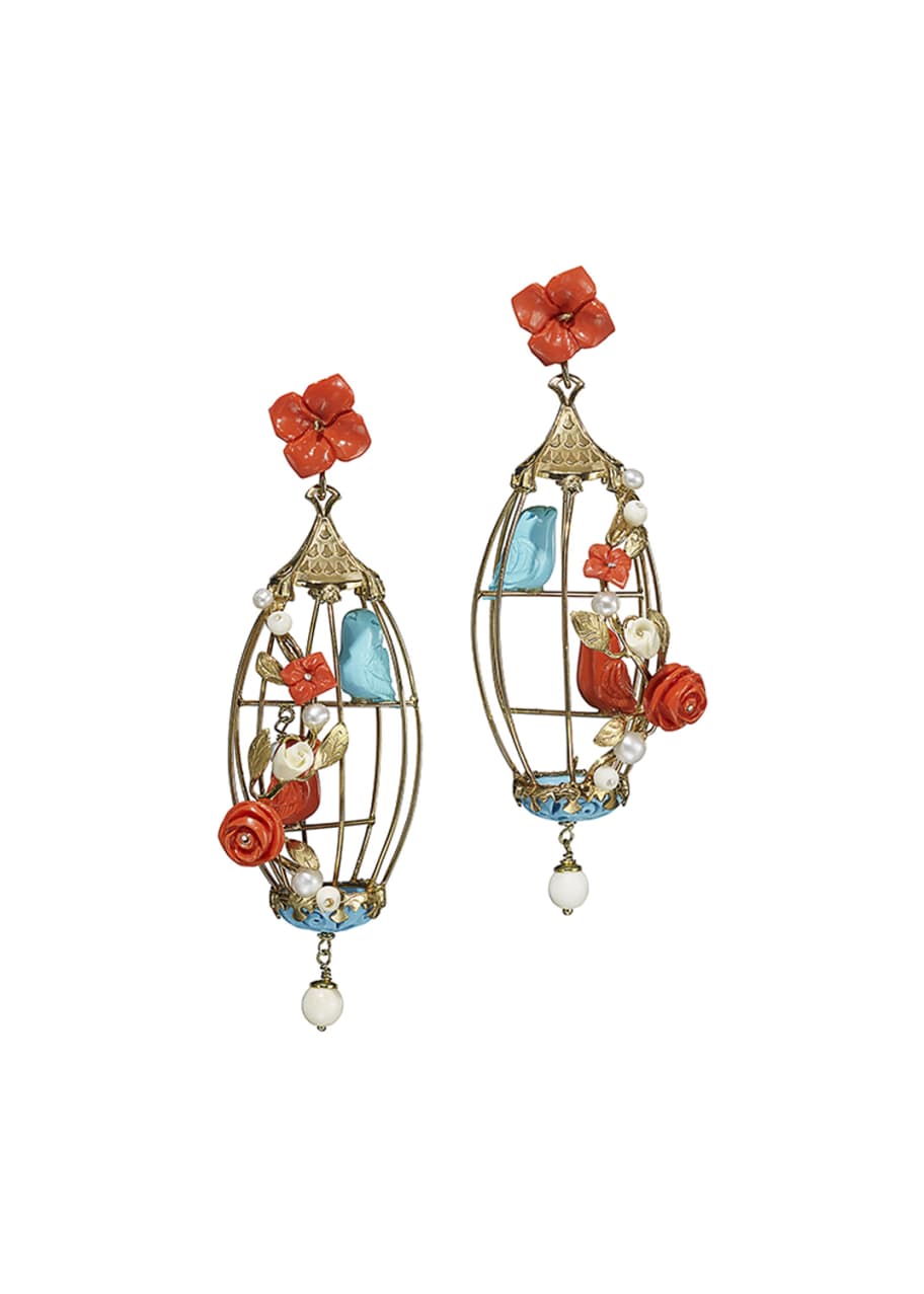 Of Rare Origin Aviary Coral & Turquoise Birdcage Earrings Bergdorf