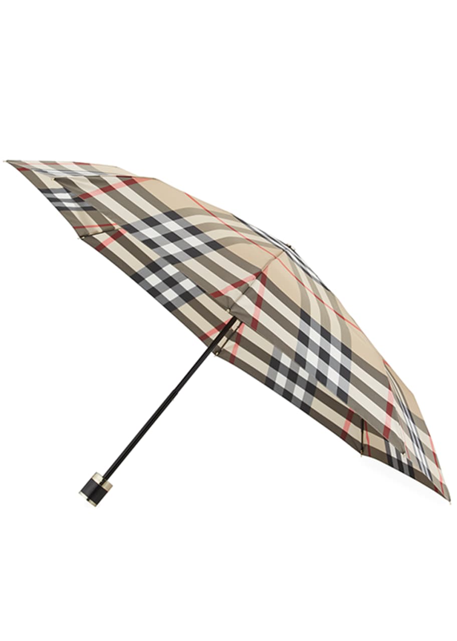 Burberry Trafalgar Packable Check Folding Umbrella Camel