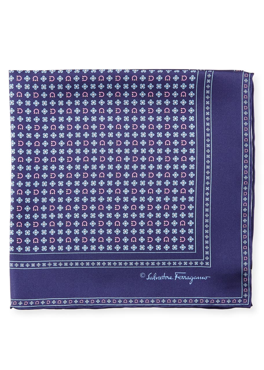 Salvatore Ferragamo Salvia Floral Gancini Silk Pocket Square